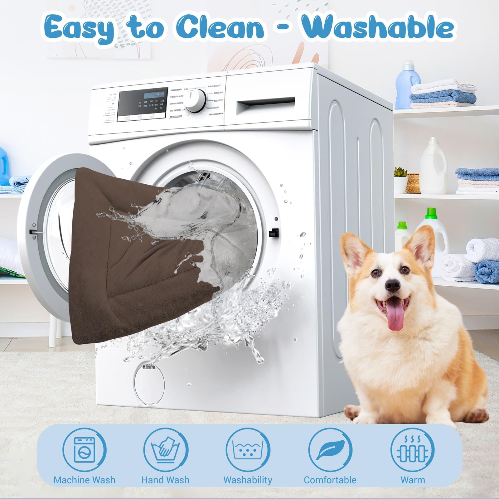 BaoDan Lettino per cani piccoli lavabili, 75 x 50 cm, cuscino per cani, imbottito, con parte inferiore antiscivolo, letti per cani piccoli e medi, colore marrone