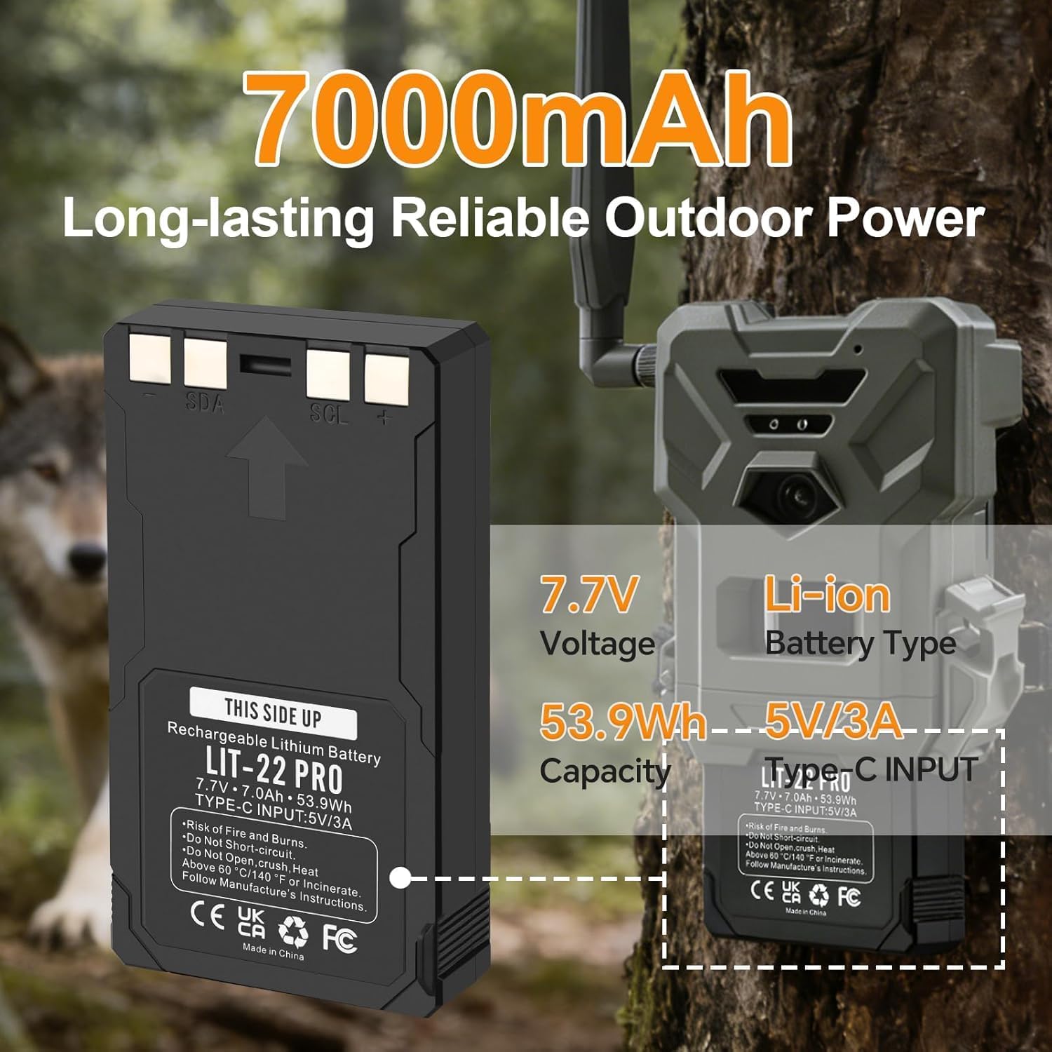 ANTIEE LIT-22 Pro di ricambio per batteria al litio LIT-22 Pro compatibile con telecamera Trail Flex Series (M, Dark, S-Dark, S, G36, Flex-Plus) cavo di tipo C incluso