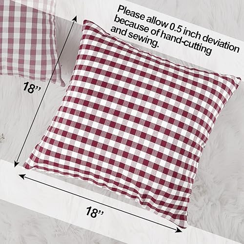 Miniatura 5 de CARRIE HOME Juego de 2 fundas de almohada a cuadros rojos de 18 x 18 pulgadas, fundas de almohada de cuadros burdeos de 18 x 18 pulgadas, decoración