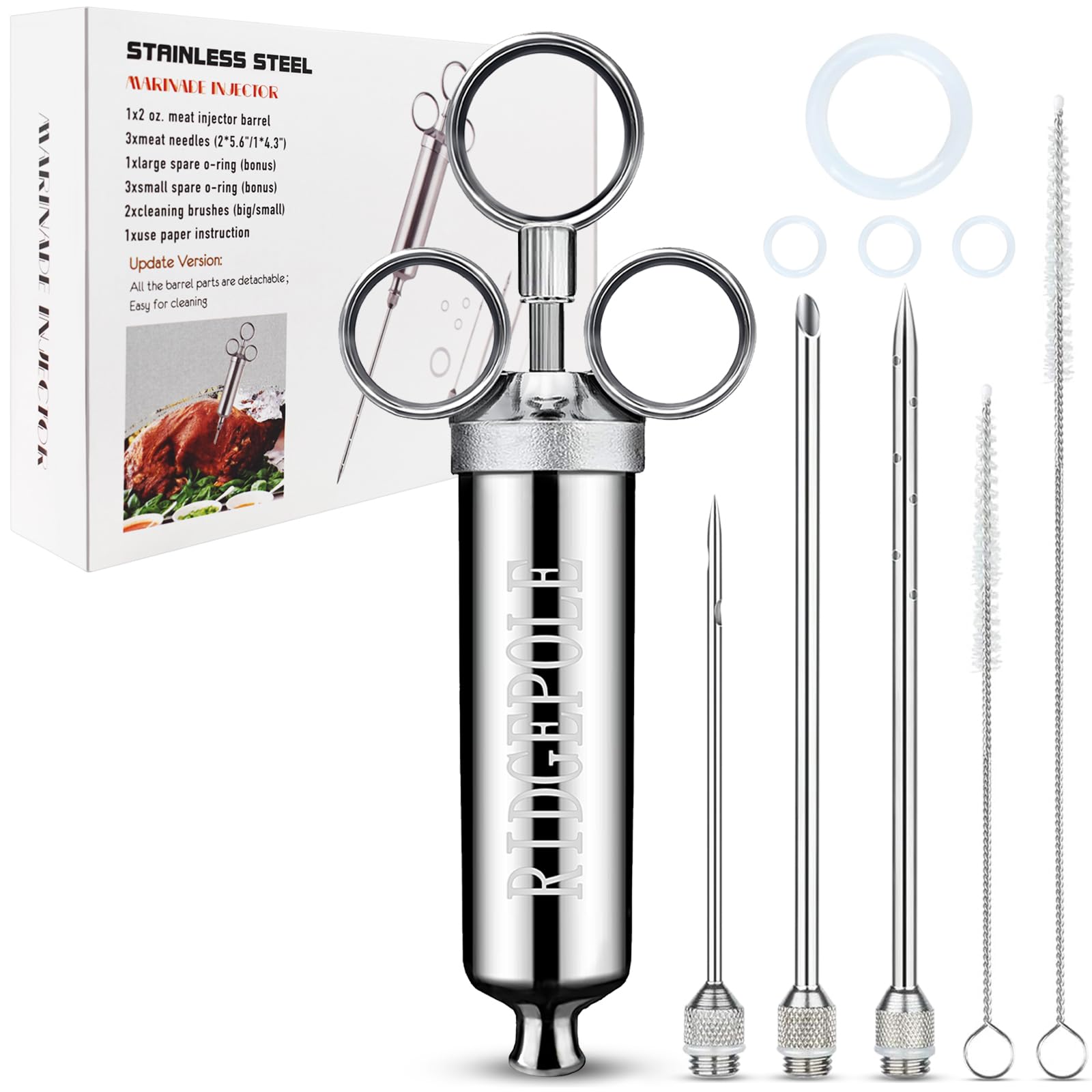 meat injector marinade injector with 3 marinade needlesseasoning injector turkey injector syringe2-oz large capacity all stainless steel 2024 update