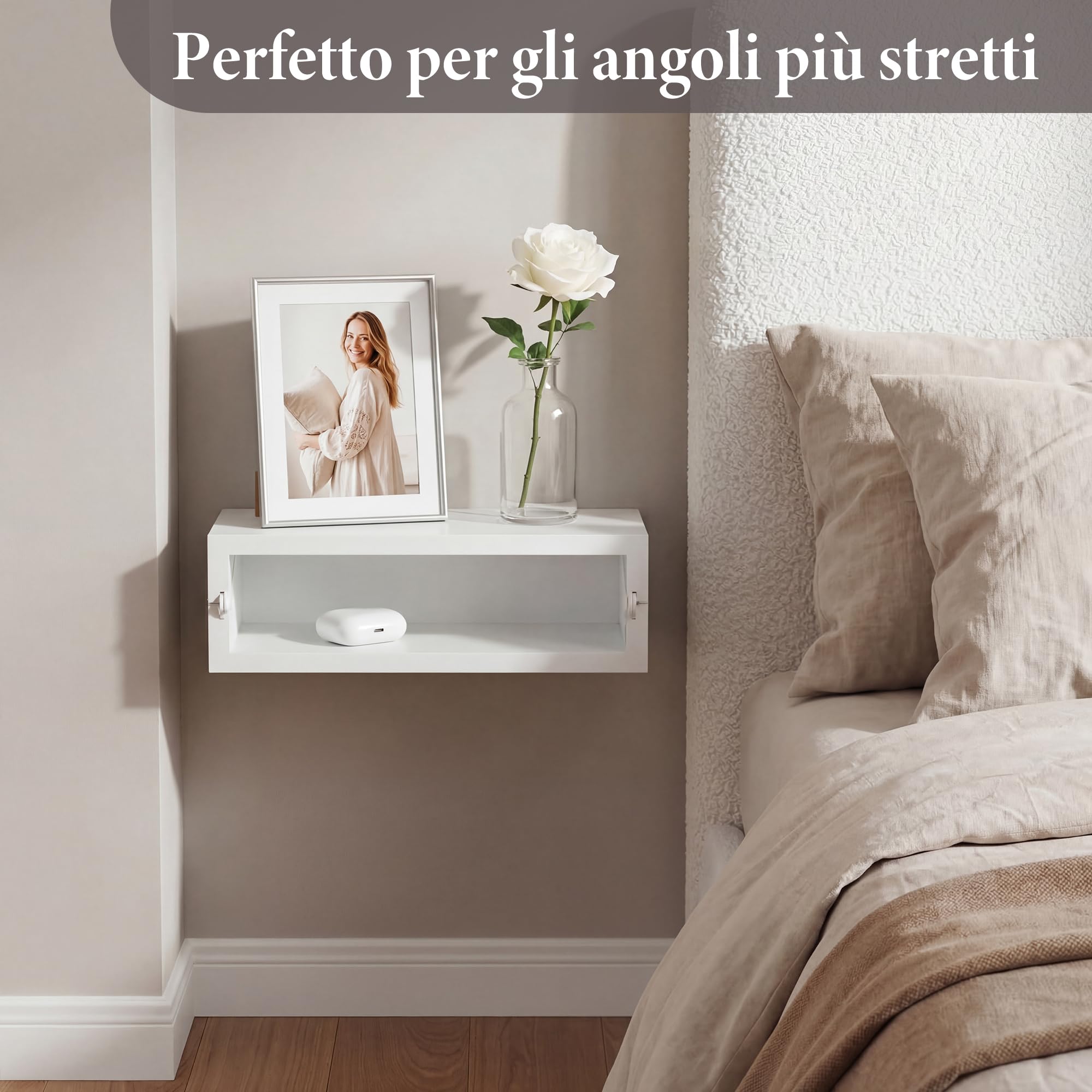 SUMGAR Mensola Bianca Pieghevole da Comodino per Letto a Castello - Cassetto per Camera da Letto e Soggiorno - Mini Mensola da Parete Appesa Portabevande