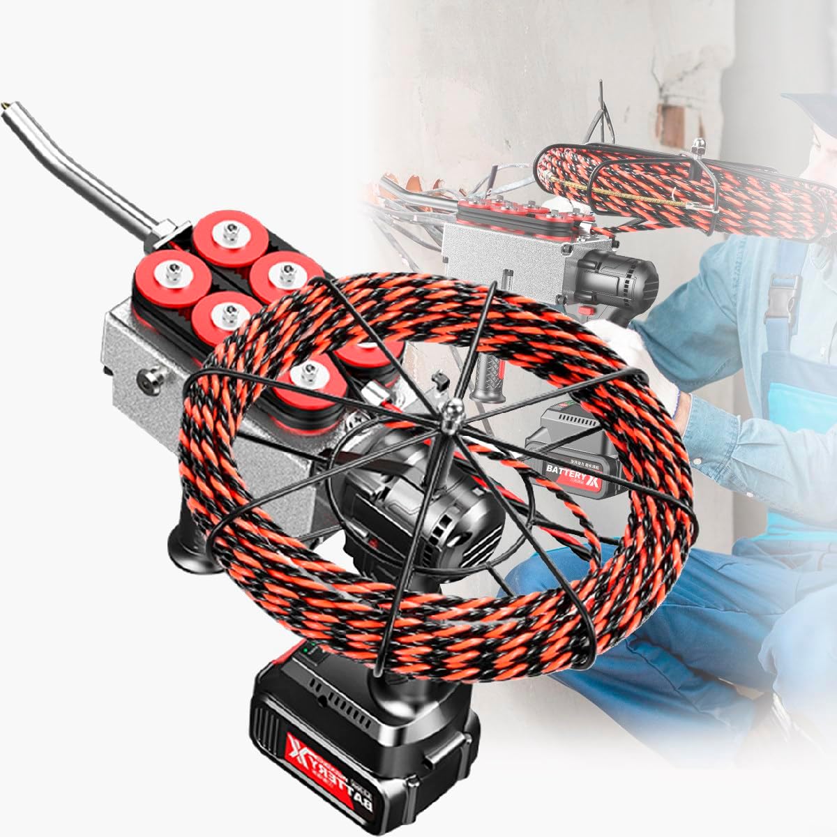 Highly Versatile Wire Threading Machine, Compact for Fully Automatic Threading Holders, Cable Threading Tool, for Construction Water Electricity,1-BATT-15M