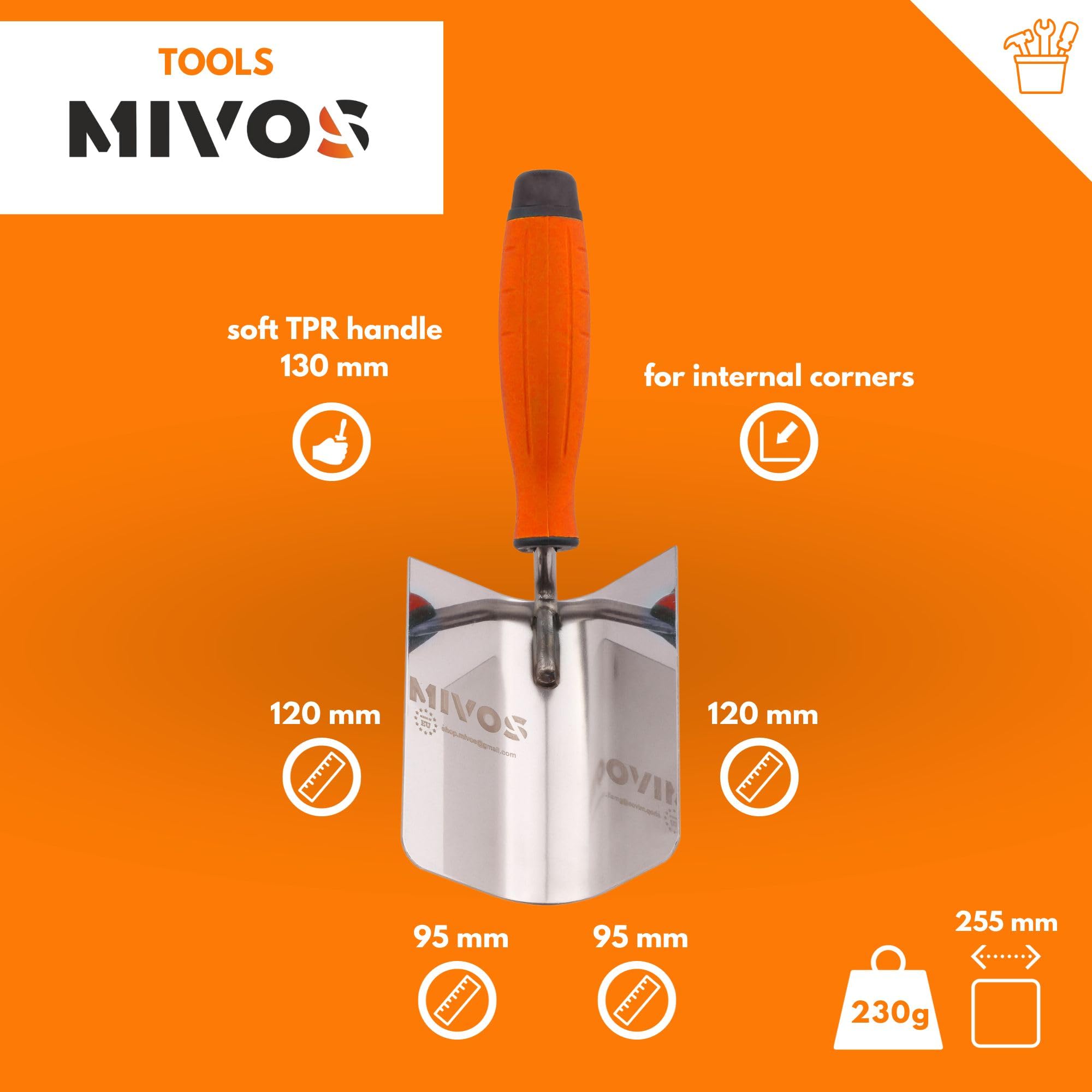 MIVOS Corner Trowel 120 x 95 mm, Round Trowel, Edge Trowel, Stainless Steel Interior Corner Trowel - Image 3