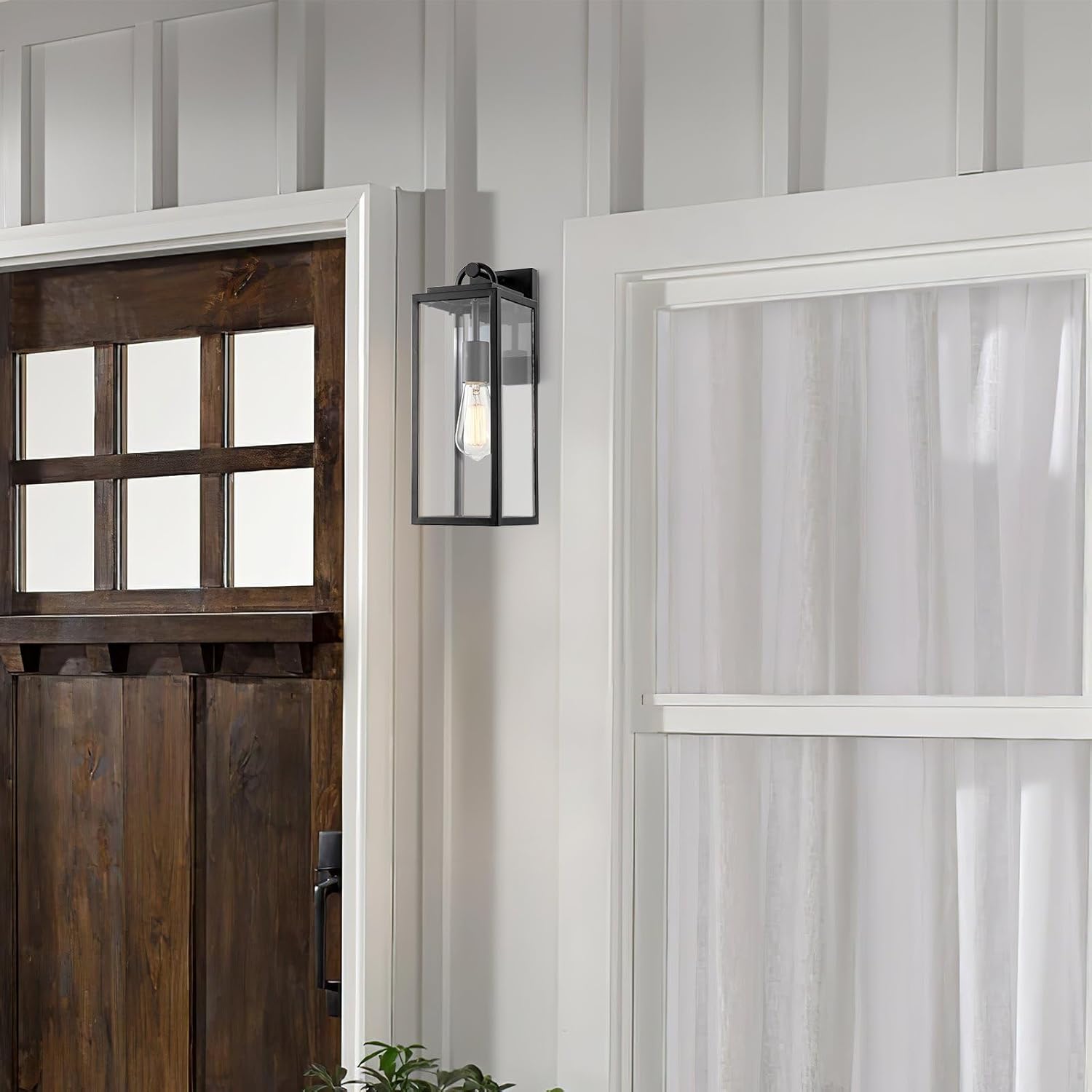 Kira Home Damon 16" Industrial Farmhouse Weather Resistant Outdoor Wall Sconce + Clear Glass Shade + Black Finish