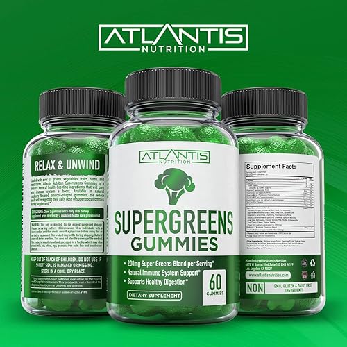 Miniatura 8 de Atlantis Nutrition Supergreens 60 gomitas + refuerzo de testosterona paquete de 2 (120 gomitas)