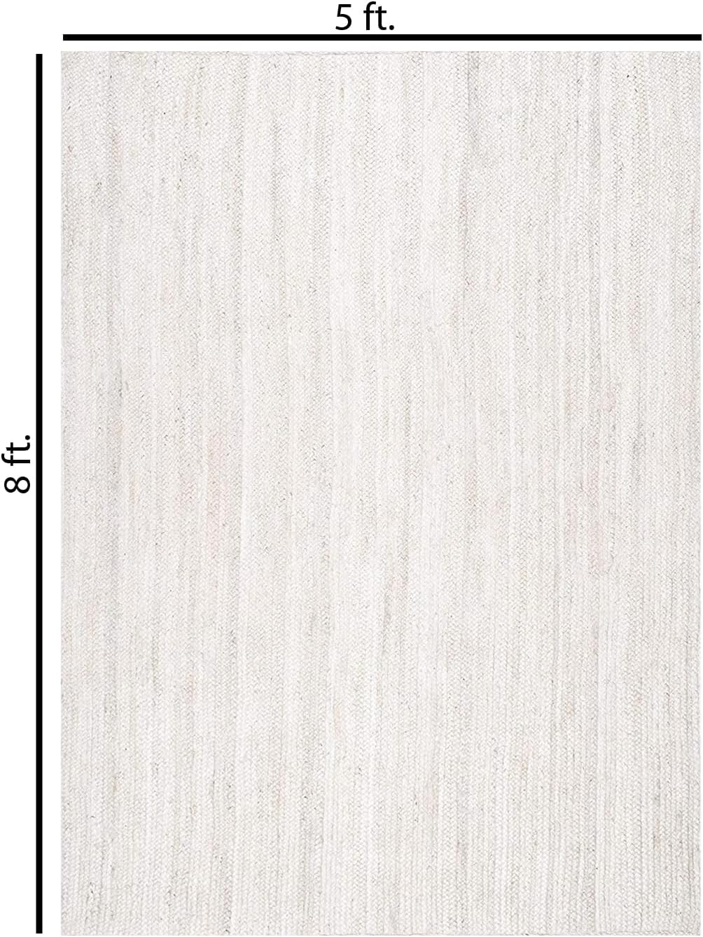 the knitted co. 100% jute area rug 5x8 feet- braided design hand woven off-white natural fibers carpet - home decor for living room hallways (5' x 8', off-white) 5' x 8' (rectangular) off-white