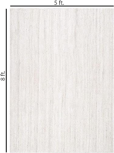 Miniatura 2 de Alfombra 100% yute de 5 x 8 pies, diseño trenzado a mano, alfombra de fibras naturales color blanquecino, decoración del hogar para sala de estar,