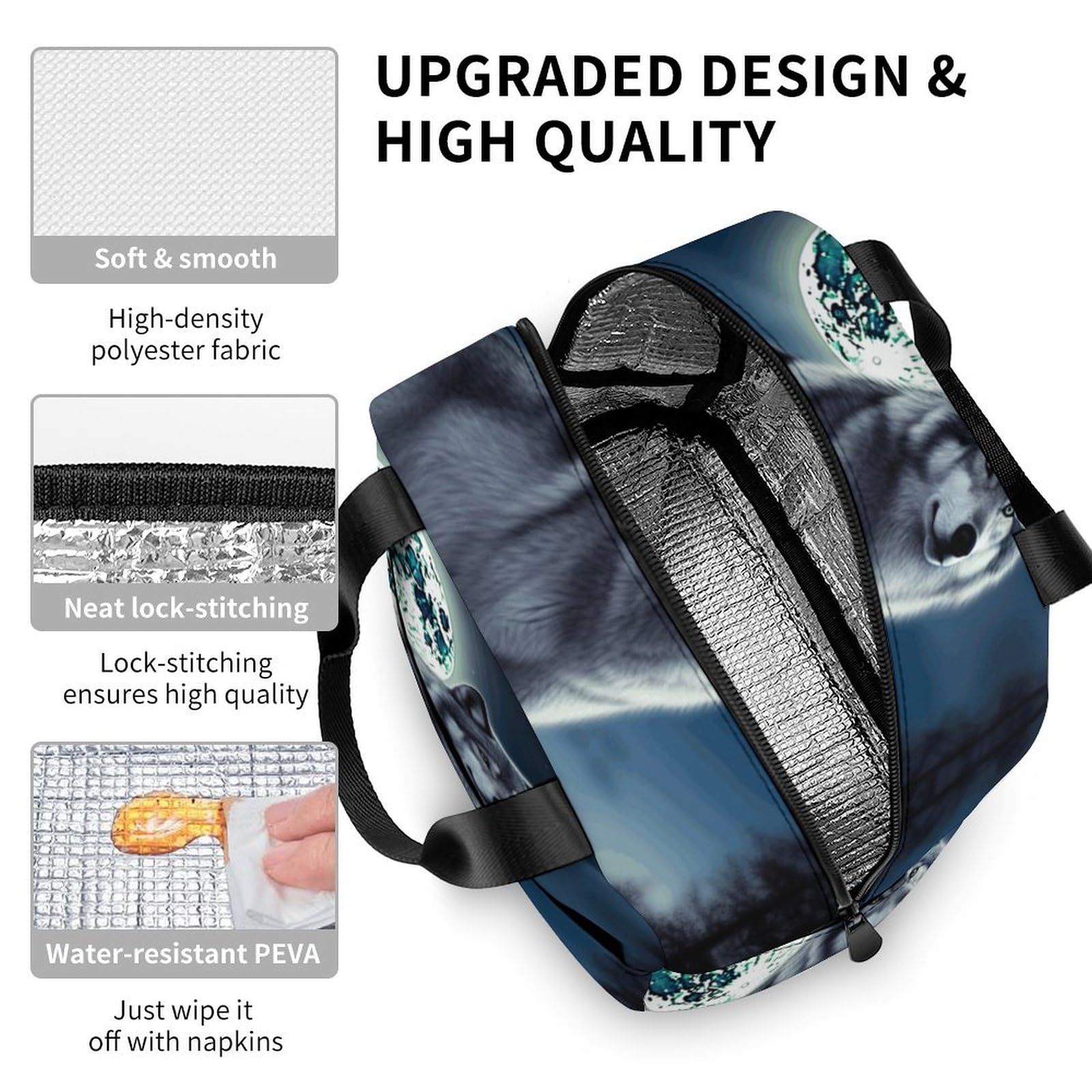 Neopren-Tasche Für Wasserflaschen | Motiv Galaxie Wolf & Mond | Verstellbarer Gurt Für Schulter Oder Hand | Größe S & L Wählbar