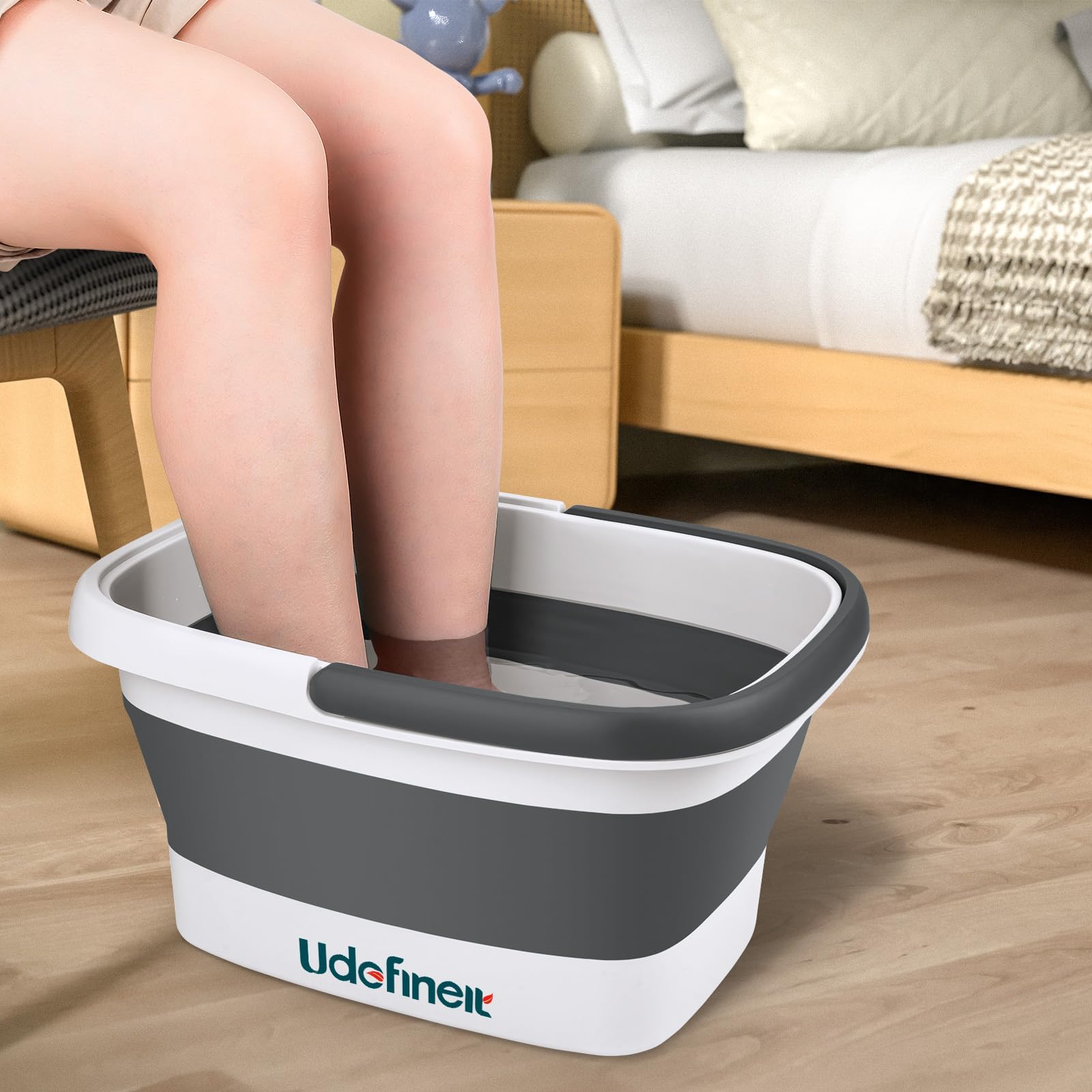 Zusammenklappbare Fußwanne, Fuß-Spa-Badewanne mit Akupressurpunkten | 15 l Fuß-Spa-Eimer für Fußpflege, multifunktionales Pediküre-Fuß-Einweichbecken für Zuhause/Salon, Fußbad, Grau
