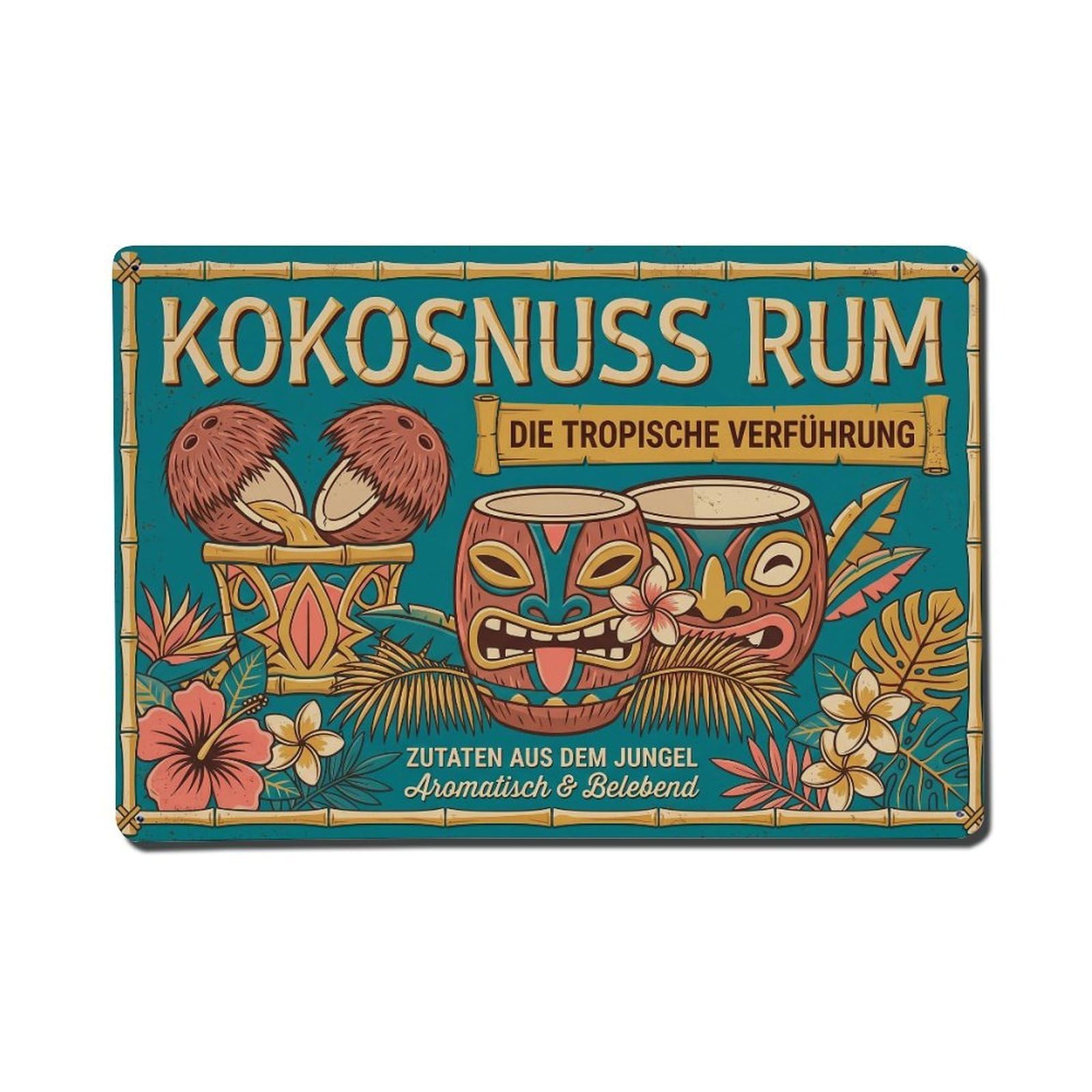 Coconut Rum Friends Gathering Vintage Drink Recipe Mixology Metal Tin Sign Plaque Wall Decor for Cafe, Man Cave, Club Bar, Office, Home Garden Round Metal Poster 8x12Inch
