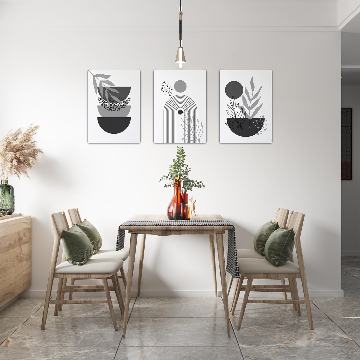 Howwii Stampe artistiche da parete per bagno, stile bohémien, senza cornice, motivo piante verdi salvia per camera da letto, ufficio, stampe artistiche minimaliste con foglie di eucalipto, set di 4