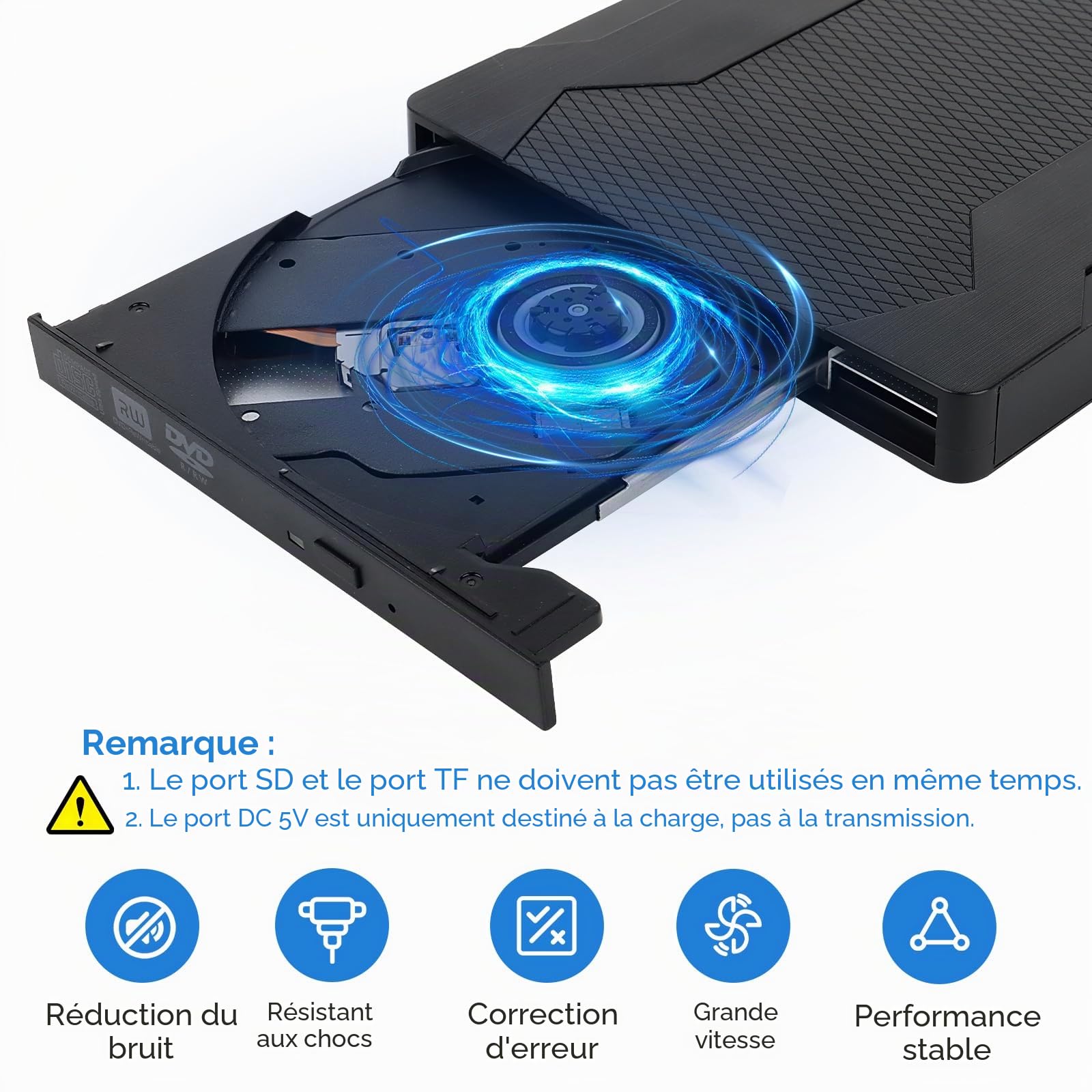 Lecteur CD DVD Externe pour PC USB 3.0 Type-C Lecteur Graveur CD DVD Externe pour PC Optique Portable CD/DVD -/+RW Drive Mince Transmission Rapide pour Windows 11/10/8.1/8/7/XP/Mac Os/LinuxOs