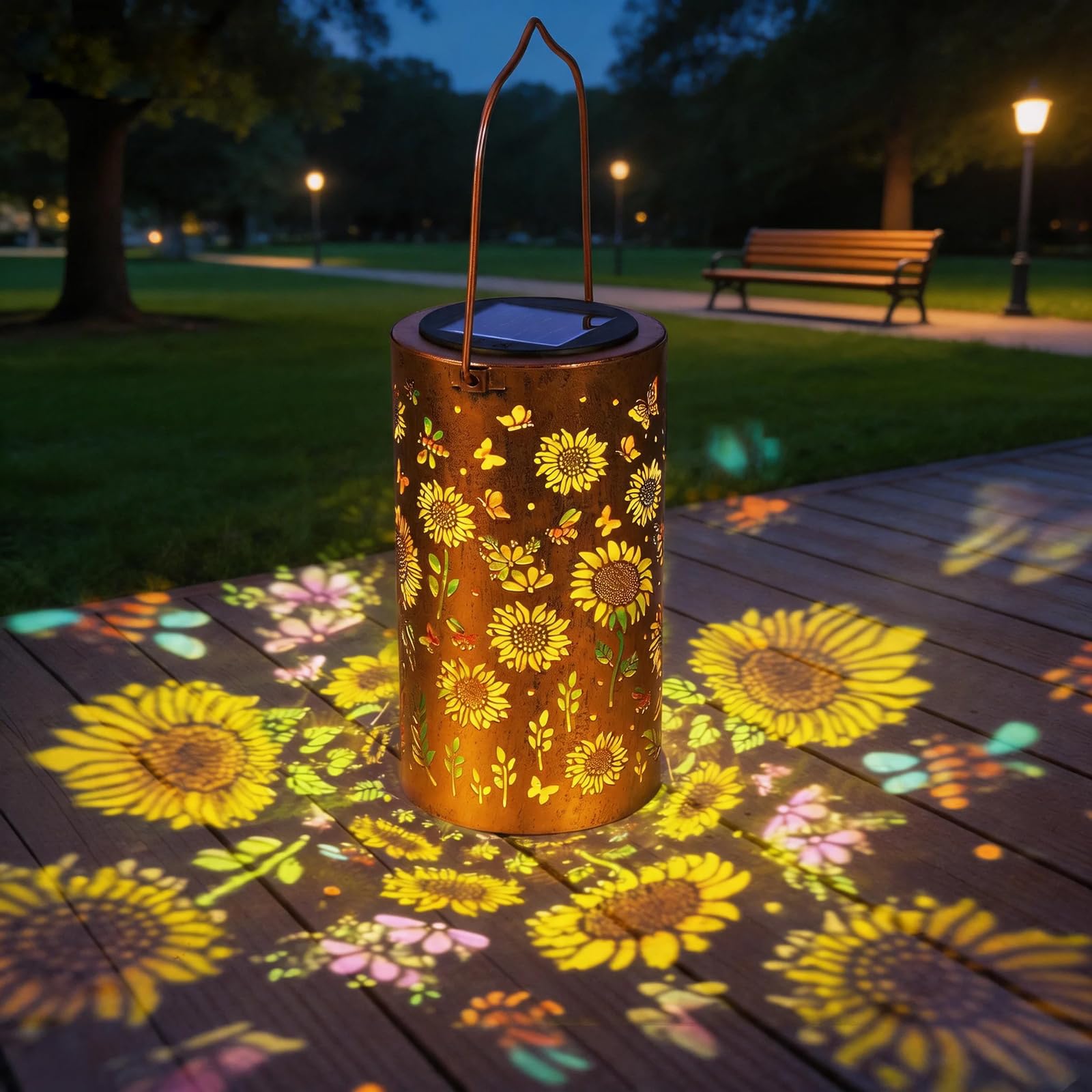 Livoravoli Sunflower Solar Lantern, Waterproof Outdoor Garden Solar Lanterns, Sunflower Garden Ornament Gifts for Mom Women, Hanging Metal Solar Decoration for Yard, Patio, Backyard, Porch