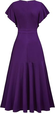 Miusol Women's Formal V Neck Ruffle Split Evening Party Long Dress