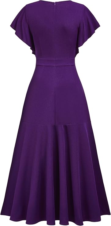 Miusol Women's Formal V Neck Ruffle Split Evening Party Long Dress
