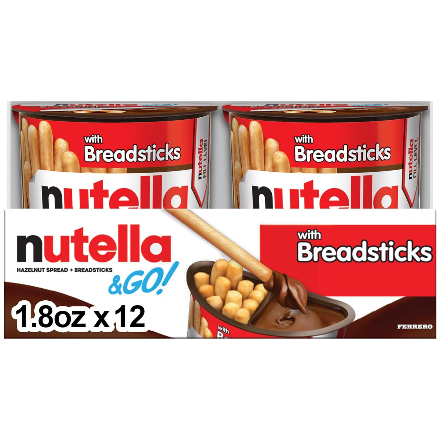 Nutella &amp; GO! Bulk 12 Pack, Hazelnut and Cocoa Spread with Breadsticks, Snack Cups for Kids, 1.8 oz Each