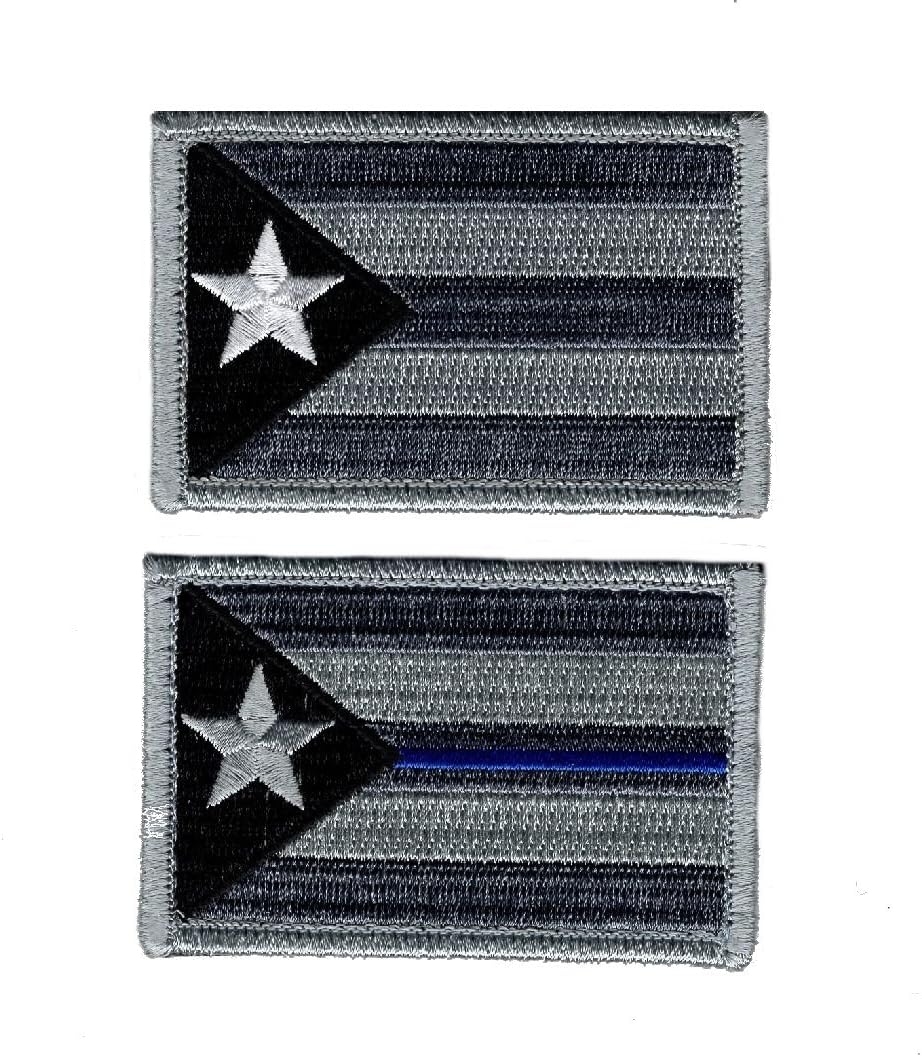 Puerto Rico State Flag blue Line Subdued Hook Patch (2pc Bundle-Acu)