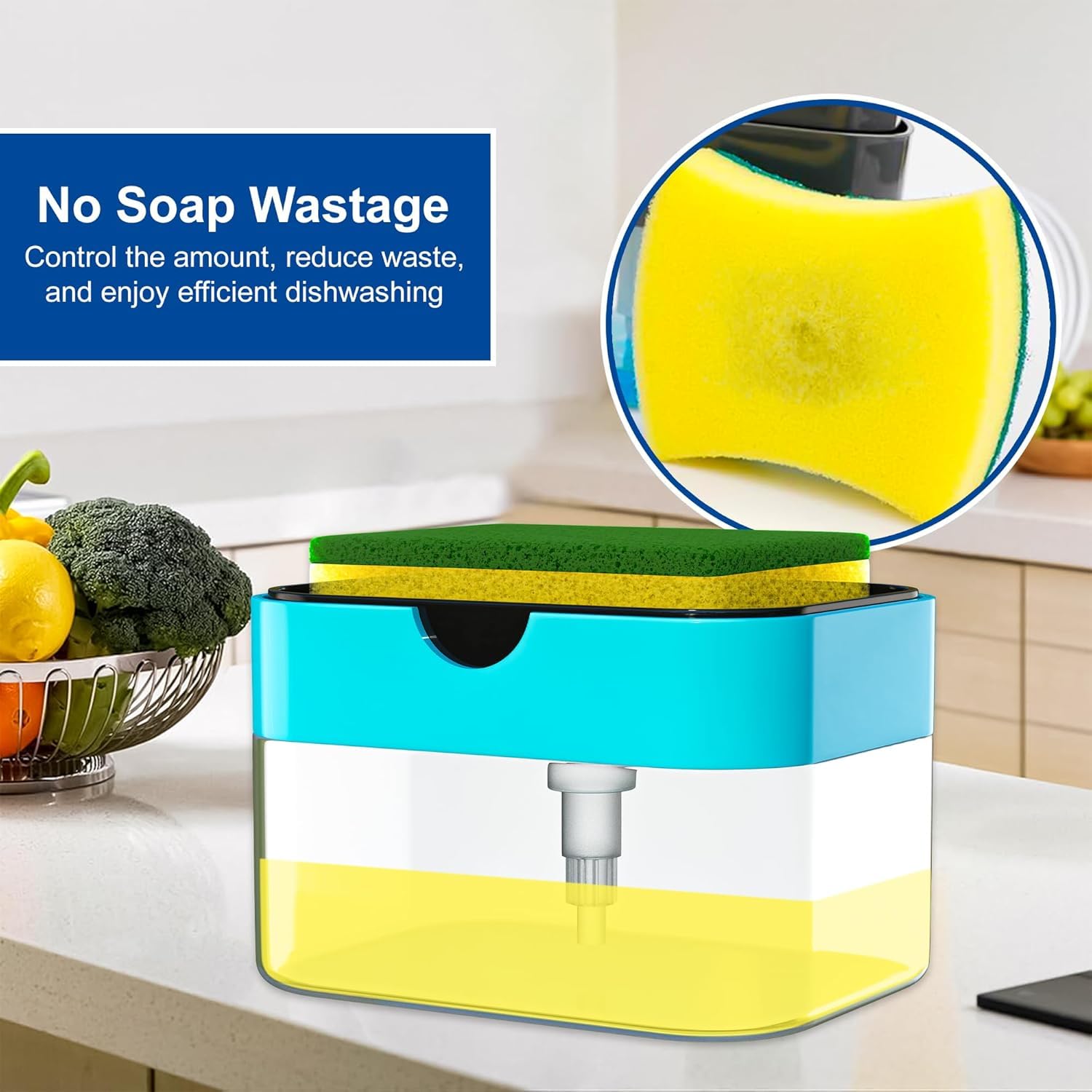 2 in 1 Soap Dispenser for Bathroom Accessories Dishwasher Liquid Holder Liquid Dispenser Pump 400 ML with Sponge Holder Kitchen Sink Accessories (Multi-Color) 2
