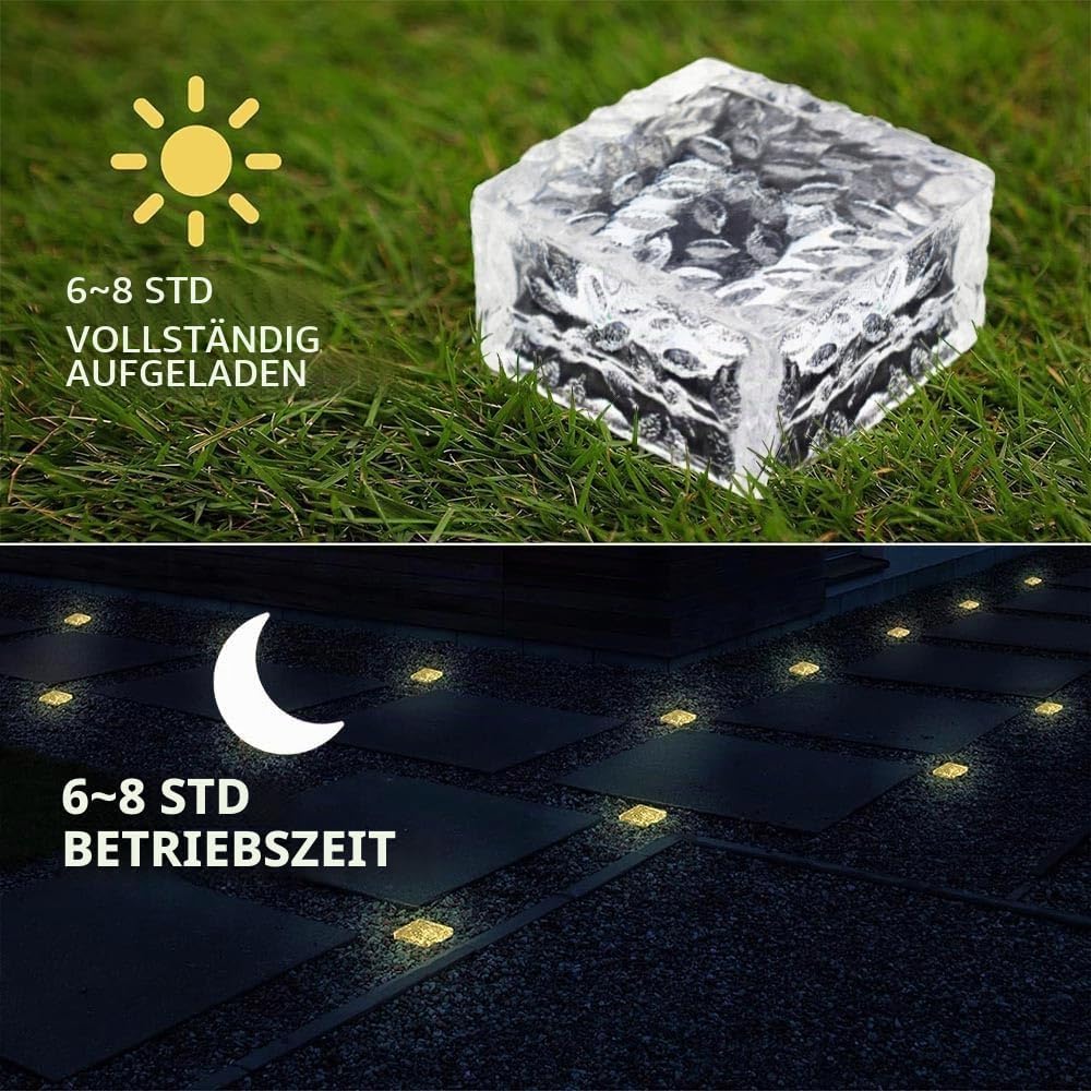 HIQE-FL Luce Solare Del Mattone Luci,4Pcs LED Luce Sepolta Percorso,LED Sepolta Mattone,Luci Solari Da Giardino,Impermeabile,Cortile,Giardino,Terrazza (Bianco caldo)