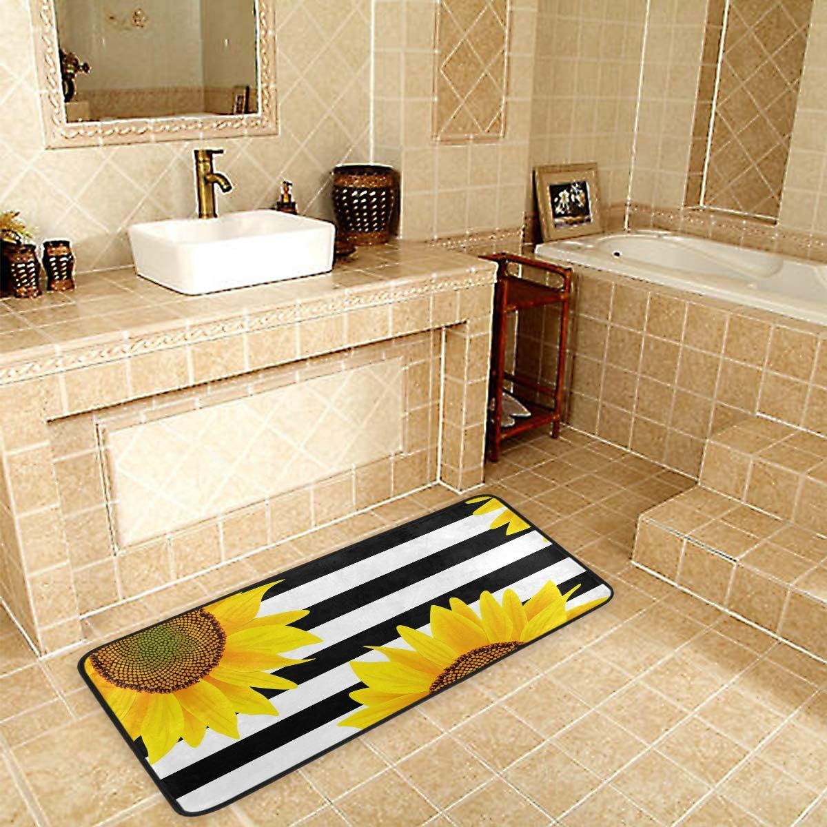 senya Rose Kitchen Rugs Runner Rose Rug Flower Red Doormat Bath Rugs Non Slip Area Rugs for Bathroom Kitchen Indoor 39" X 20"