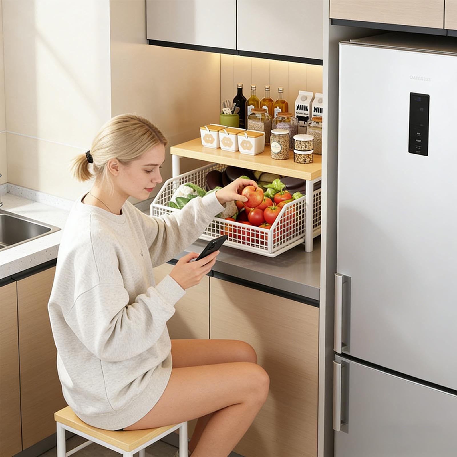 Scaffale Per Organizzatore Verticale A Due Livelli | Organizzatore di Ripiani Culinari per Cucina, Bagno, Garage, Doccia, Bar, Appartamento, Casa, Lavanderia e Ufficio