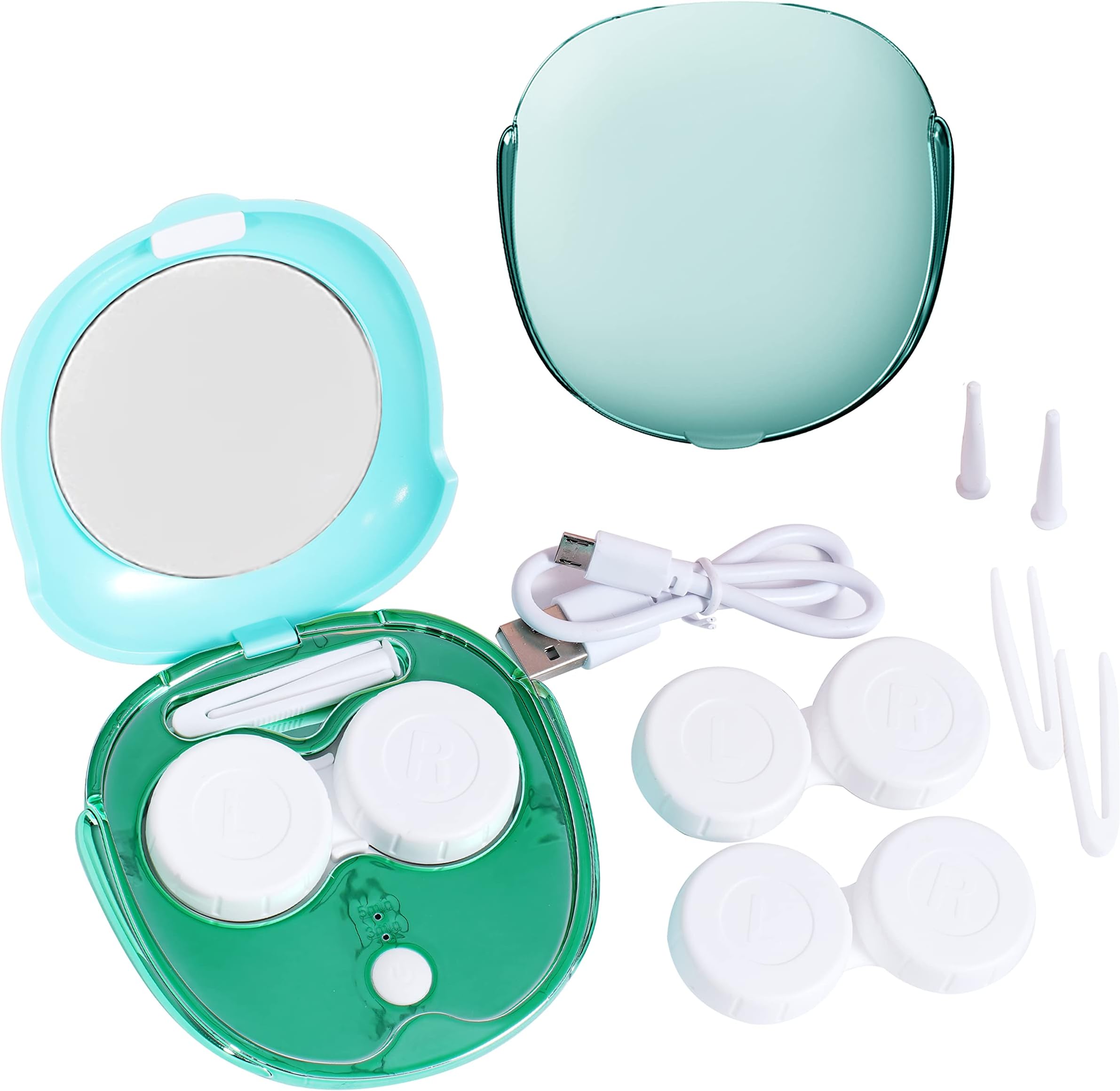 Contact Lens Cleaner Machine, Portable Ultrasonic Cleaning With USB Charger Mirror Tweezers Remover Tool Replaceable Contact Lens Case for Daily Outdoor (green)