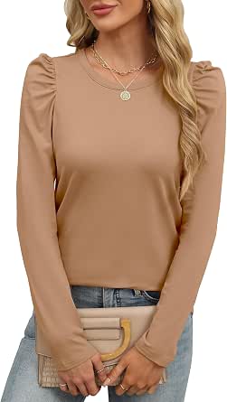 ANRABESS Women's Puff Long Sleeve Shirts - Crewneck Casual Tops for Fall and Winter