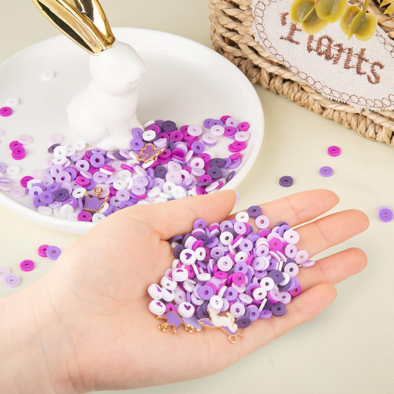 yumcute Purple Clay Beads Bracelet Making Kit, 3000pcs Jewellery Making Kit, 6 Color Clay Bead Kit - Image 3