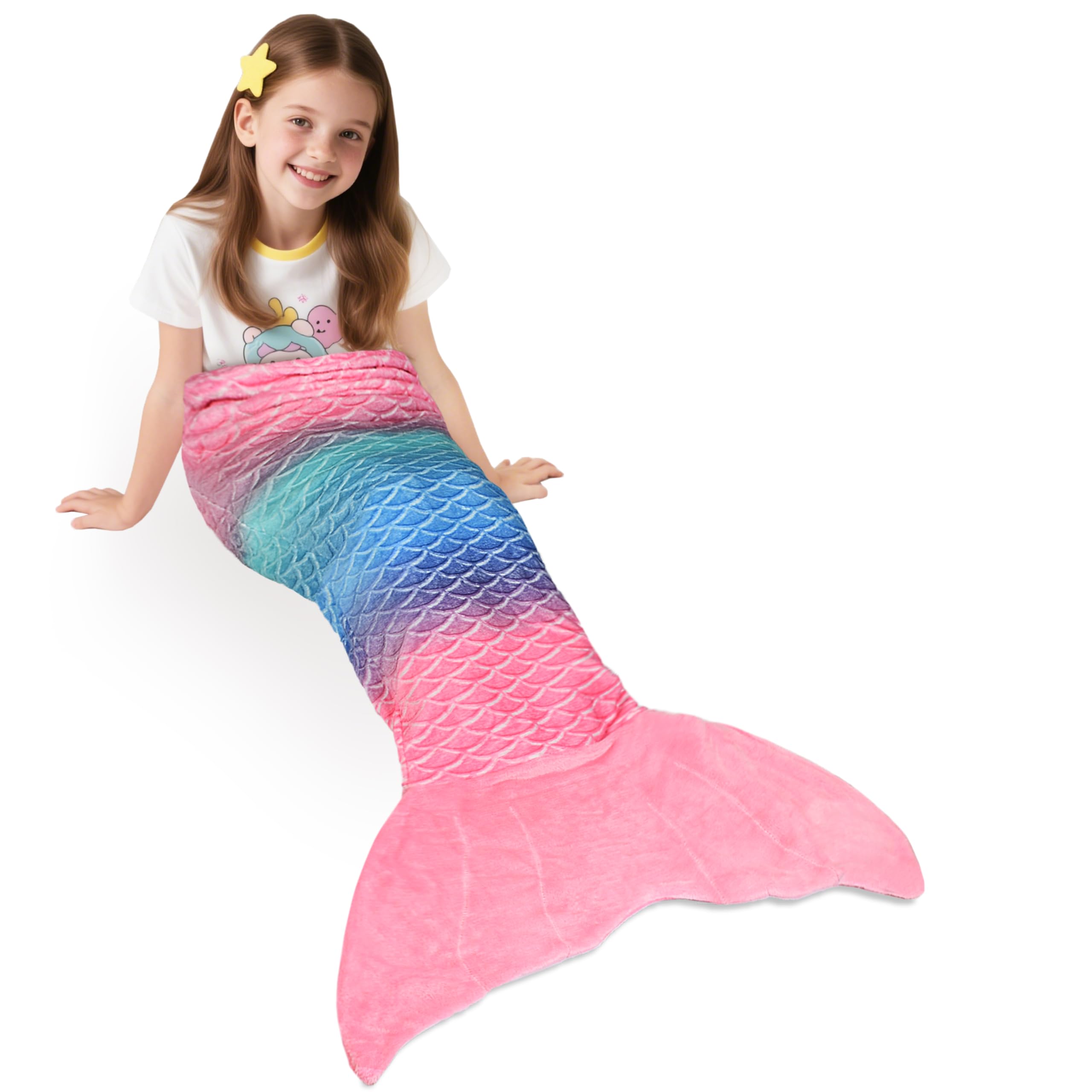 Catalonia Classy Pink Rainbow Ombre Mermaid Tail Blanket, Soft Warm Plush Fleece Sleeping Bag Snuggle Blanket For Teens, Fish Scale Pattern, 155 X 50 Cm