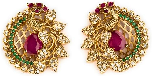 Sasitrends Traditional Tops Gold Plated Ethnic Peacock Designer Studs Earrings for Women and Girls