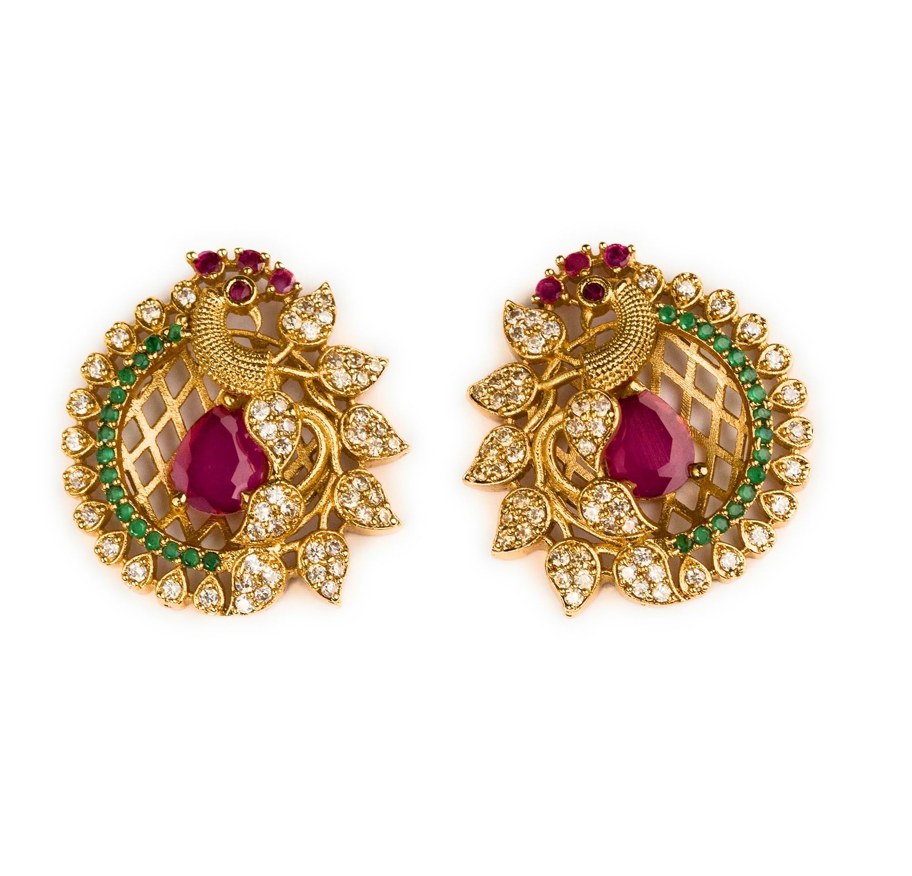 Sasitrends Traditional Gold Plated AD Stone Studded Peacock Designer Temple Tops Earrings for Women & Girls (B0BBTY124Z) Amazon Price History, Amazon Price Tracker