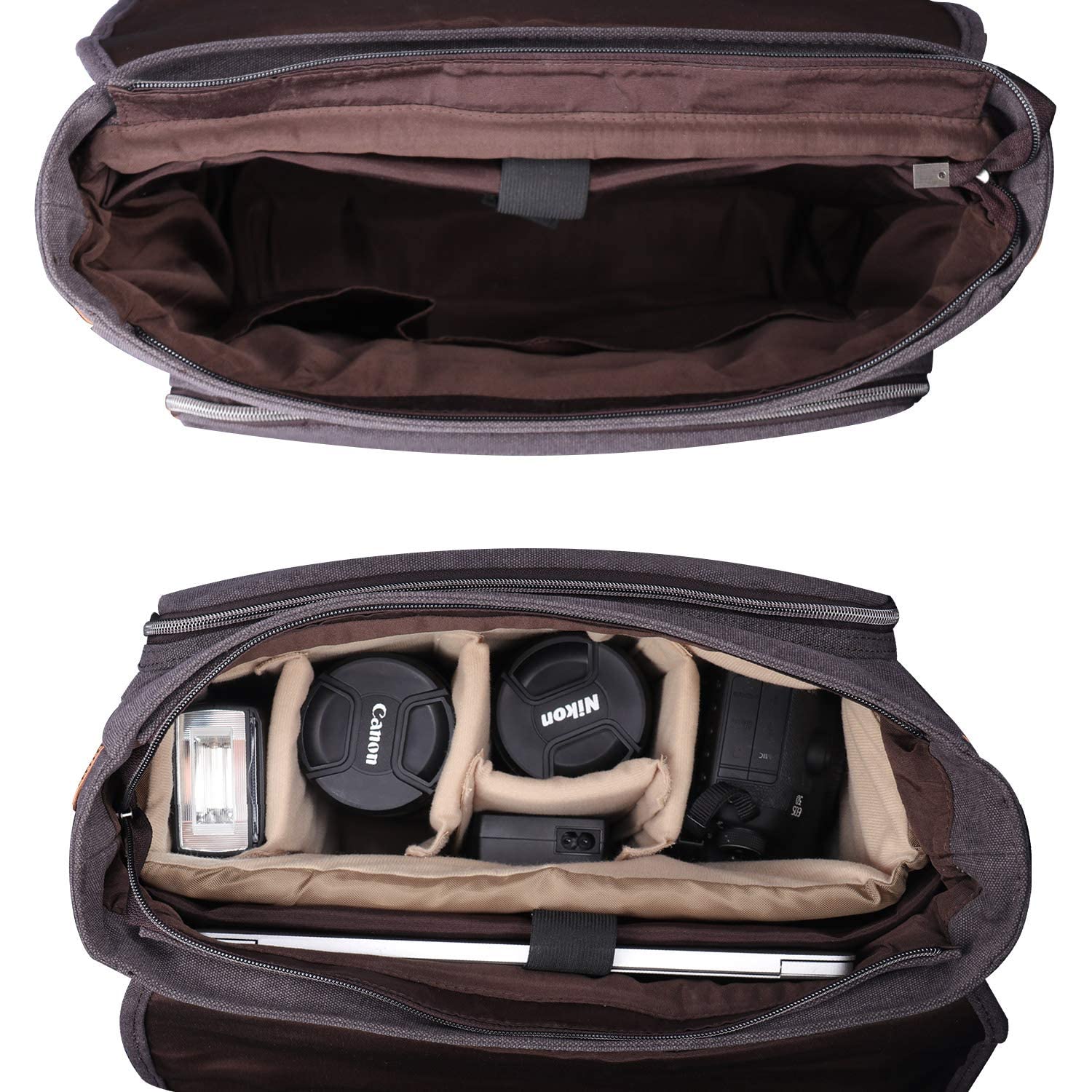 ESTARER Borsa a tracolla per fotocamere reflex digitali DSLR in tela vintage per Nikon, Canon, Sony, Panasonic, Sigma, Tamron, grigio, 15‘’, Modern