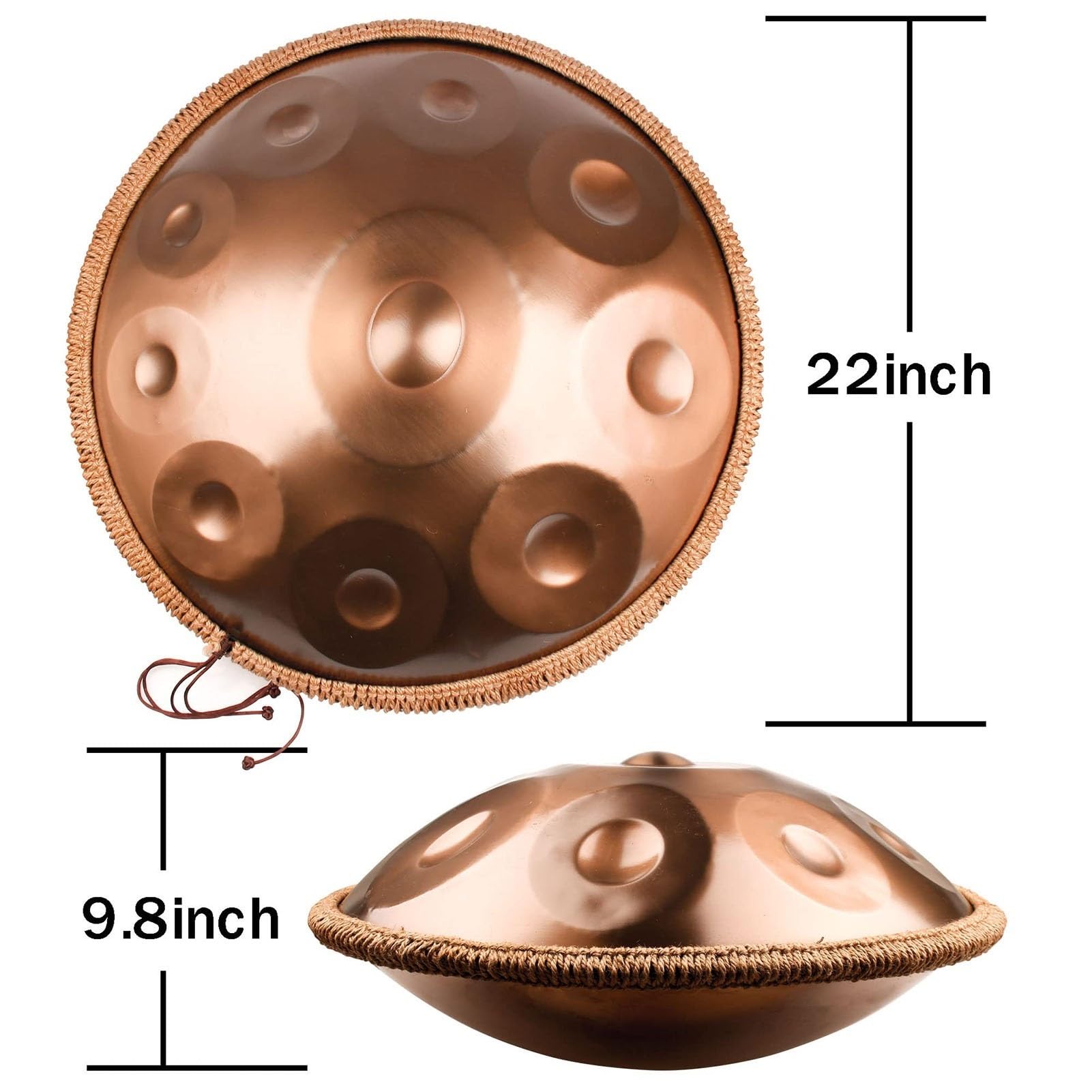 Stalowy bęben ręczny, instrument perkusyjny, 432 Hz/440 Hz, 9/10/12 notatek, 22 cale w niższym re dla dorosłych do jogi, uzdrawianie dźwięku (tak, 12 notatek, 440 Hz)