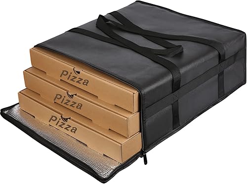 musbus Bolsas de compras aisladas para comestibles, negro, bolsa reutilizable, cremallera térmica, plegable, entrega de alimentos XXXL Pizza roja