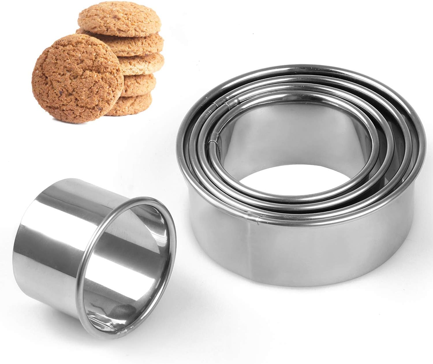 Cookie Cutter, JUYOO Pastry Cutter for Baking, 5 Sizes Round Cookie Cutters Shapes, Circle biscuit Cutters for Making Donut Pies Scone (5/6/7/8/9cm)
