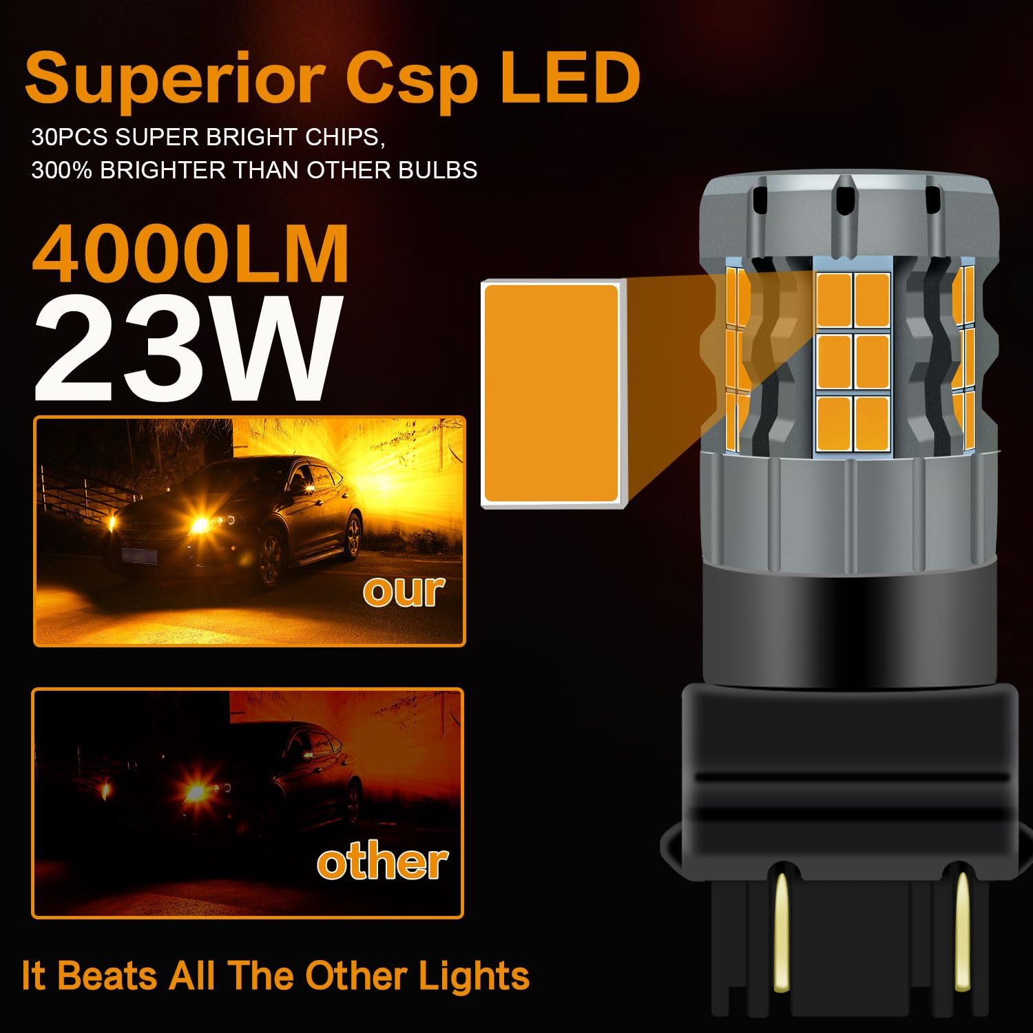 2 sztuki 3157 bursztynowa żarówka sygnałowa LED, 4157 3057 3157A 3457 4057 T25 P27/7W CANBUS bezbłędna wymiana żarówki Anti Hyper Flash Super Bright 30-SMD 25W 4000LM