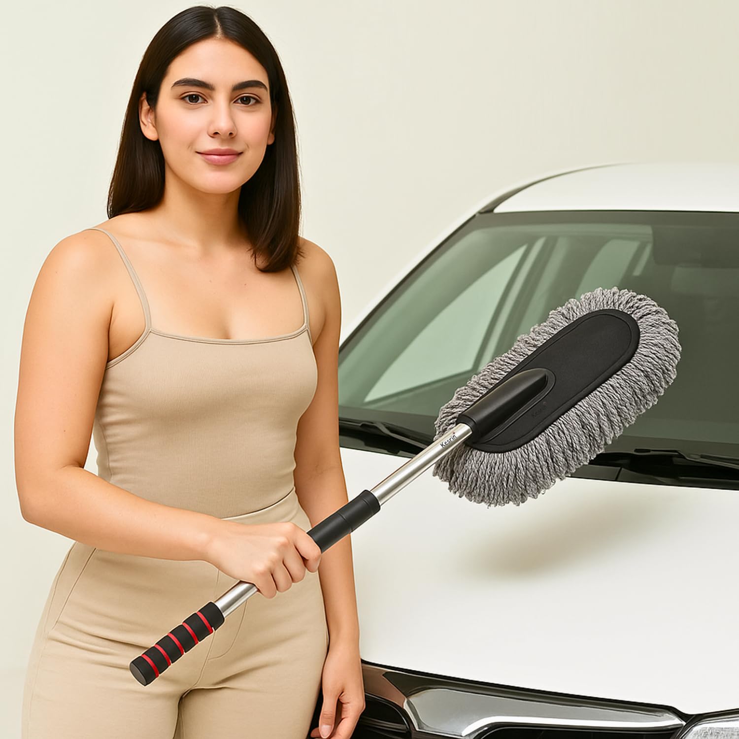 Car & Home Cleaning Brush with Super Soft Microfiber Duster with Handle | Dual-Sided Dusting Tool for Car Interior Exterior, Furniture, Electronics, Window, Ceiling-image-49