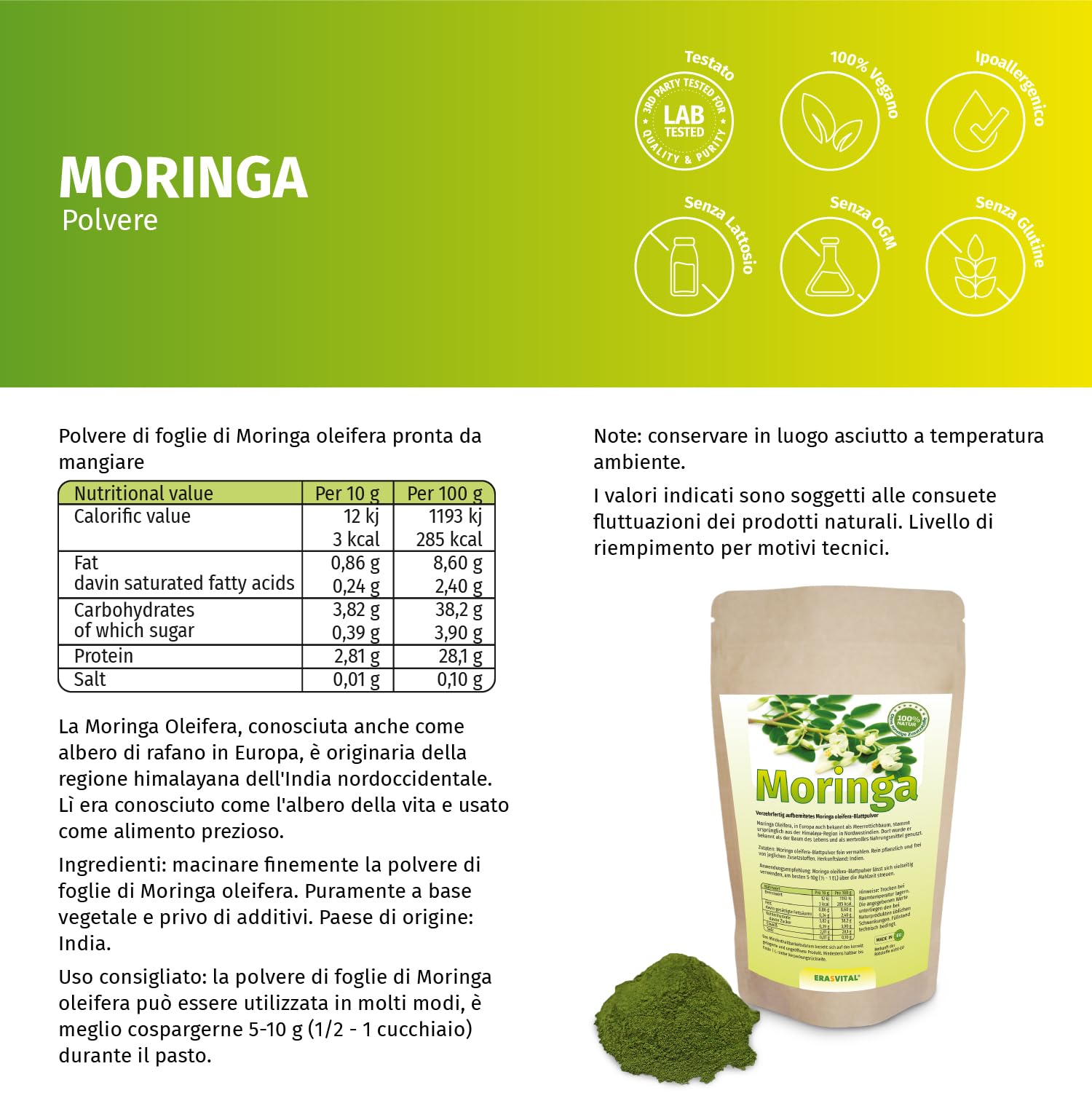 Moringa Oleifera Pulver Vegan in die tägliche Ernährung (1000 g (1er Pack))