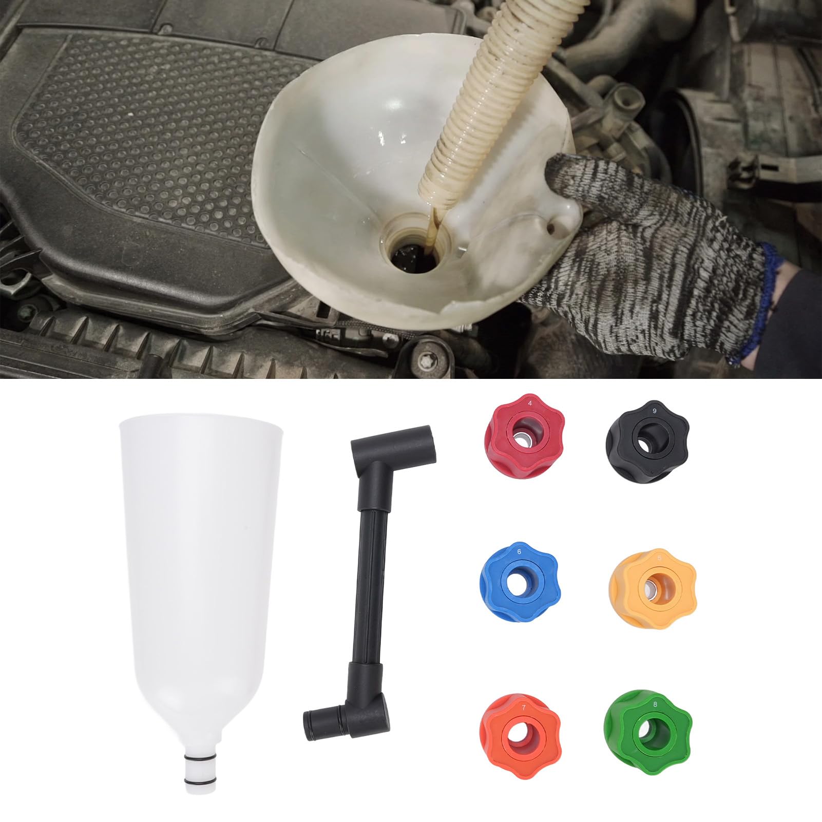 Juego de Embudo de Aceite de Motor con 6 Adaptadores, Diseño Translúcido, a Prueba de Fugas, Potencia para de Aceite