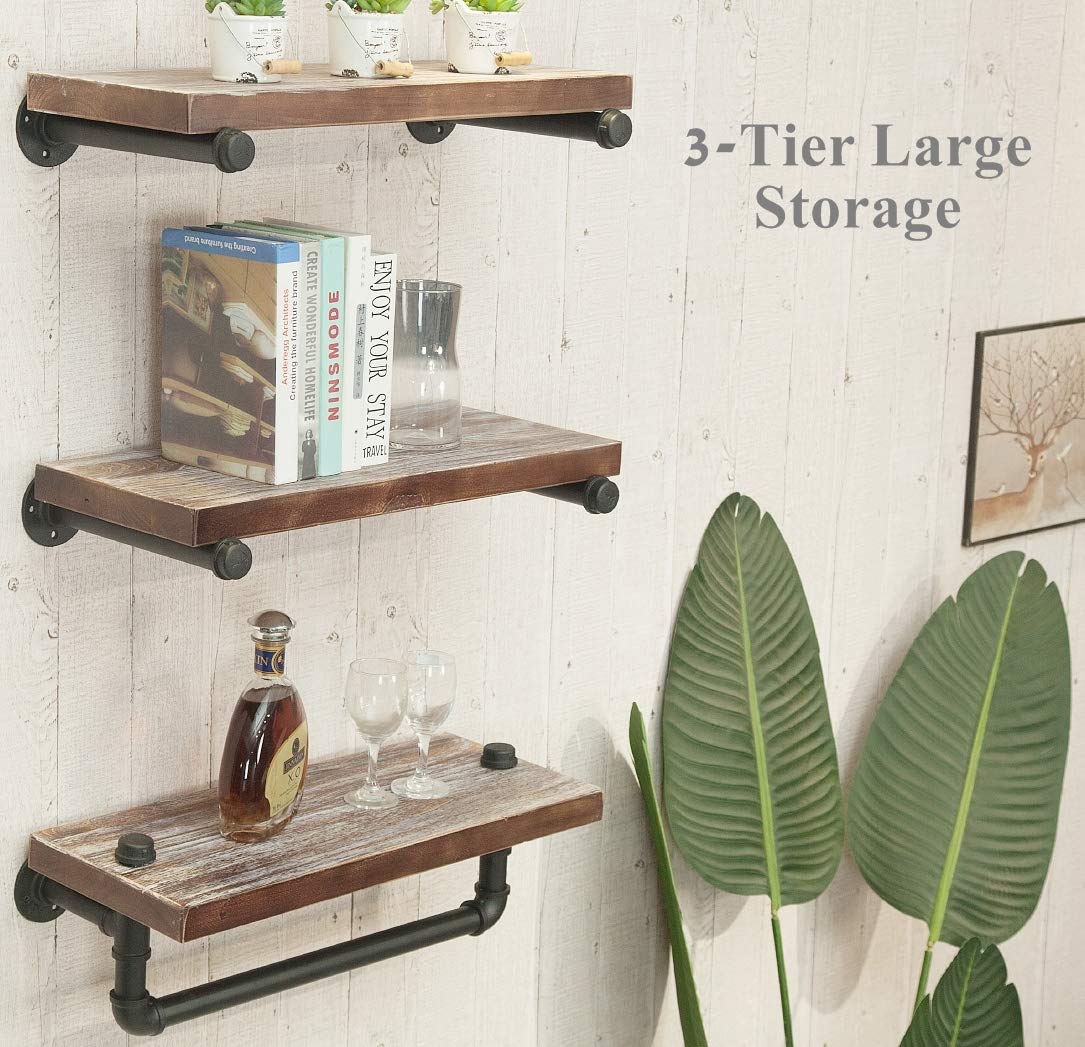 Buy DOFURNILIM 3Tier Industrial Retro Wall Mounted Iron Pipes Shelf/Bookcase/Shelving