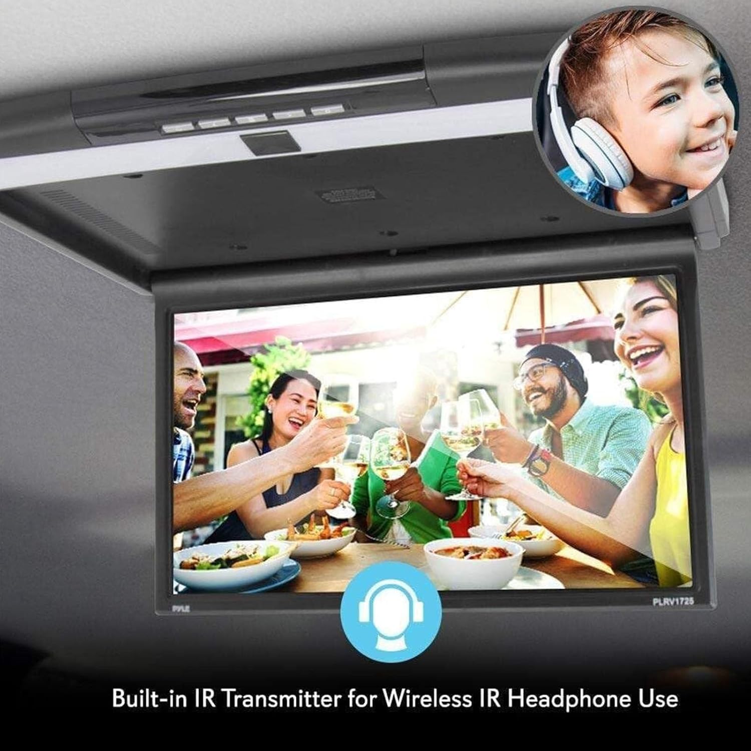 17.3 in Car Stereo Player,Car Overhead Flip Down Monitor,Full Viewing Ceiling Hd Digital Tv,with Remote Control (White)