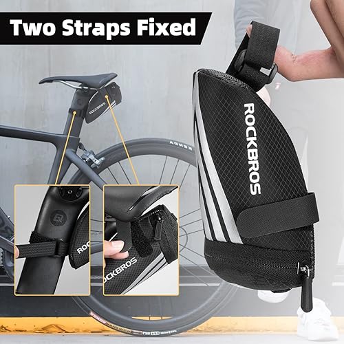 Miniatura 4 de ROCKBROS Bolsa de sillín de bicicleta, bolsa de asiento pequeña, bolsa de bicicleta debajo del asiento, accesorios de bicicleta, bolsa de