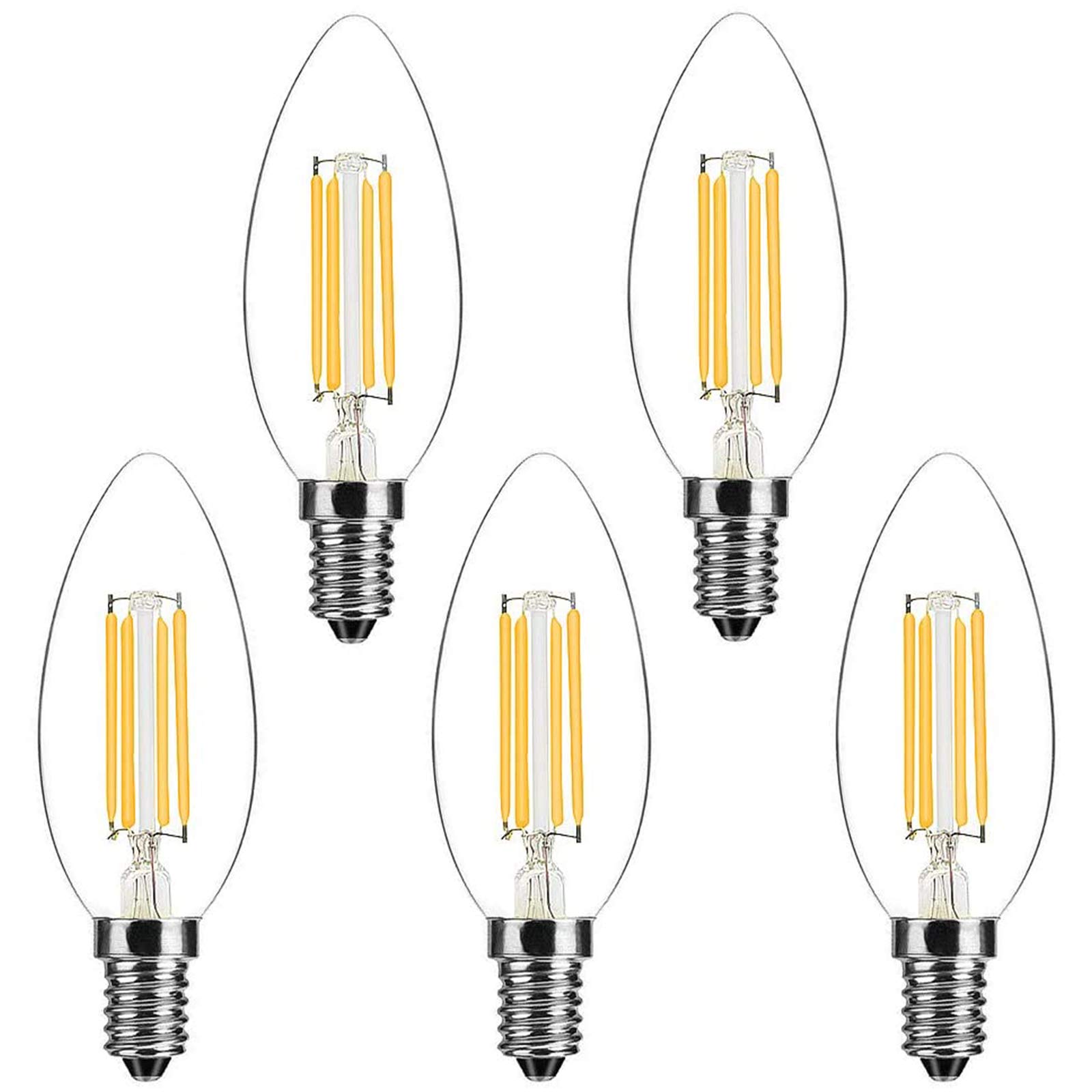 Bonlux E14 LED Filament Candle Bulbs Dimmable 4W C35 Small Edison Screw SES Warm White 2700K, Vintage LED Antique Light, Replace 35W-40W E14 Halogen Bulbs for Chandelier Decorative Pendant Light 5pcs