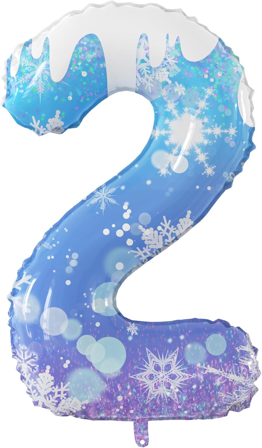 40 Inch Frozen Number 2 Balloon, Blue Snowflake Theme for 2nd Birthday Party Decoration,Winter Dreamy Girl Birthday Decoration Extra Large Number 6 Foil Balloon (Snowflake, 2)