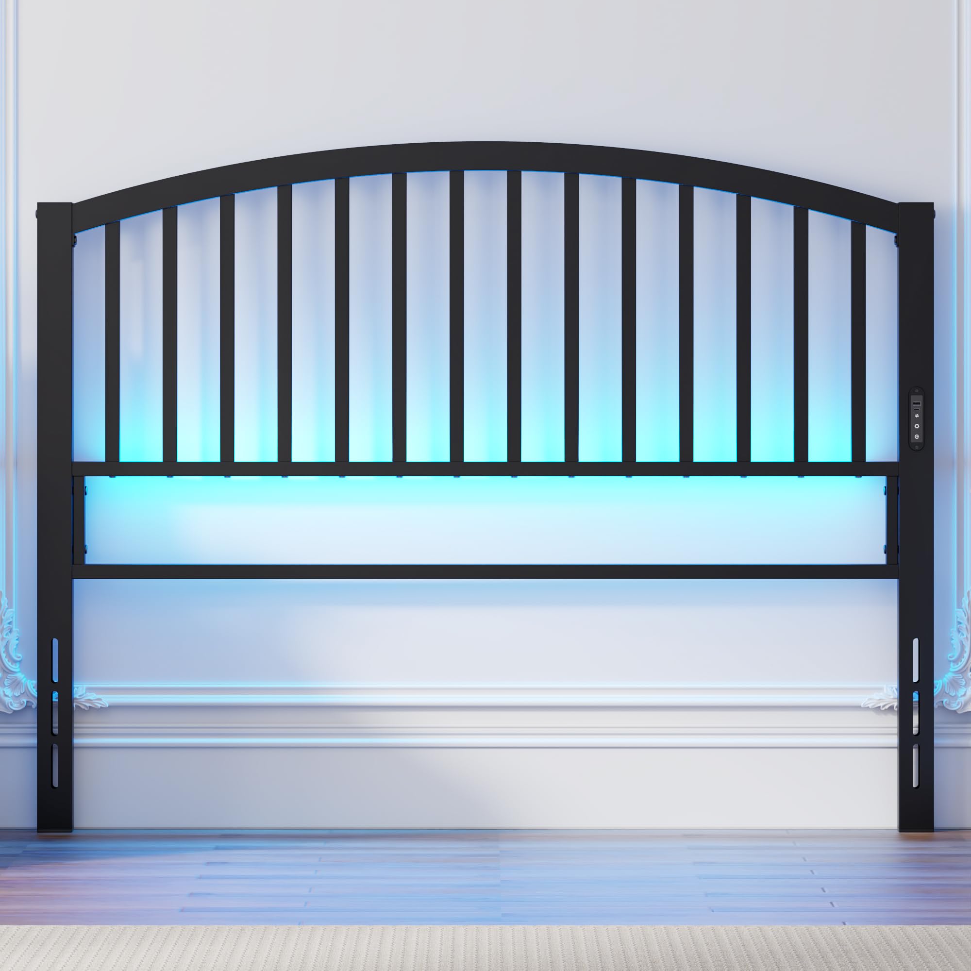 Photo 1 of ** sold as is no refund/return**  Weehom Queen Headboard with Led Lights, Farmhouse Vintage Style Metal Headboard Queen Size, Modern Freestanding Black Headboard Only for Bedroom