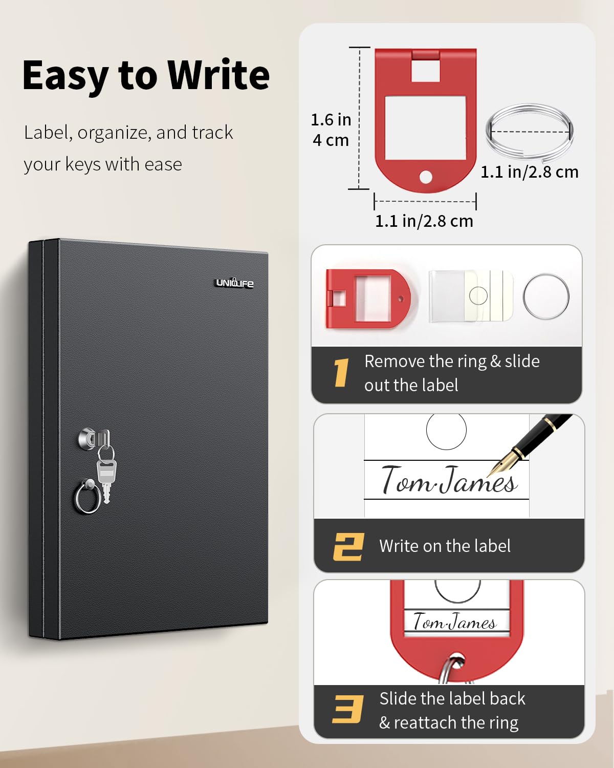 Uniclife 32 Position Schlüssel Schloss Box Wandmontage Schlüsselbox Sicherheitsschlüsselschrank mit schreibbaren Racks Tags