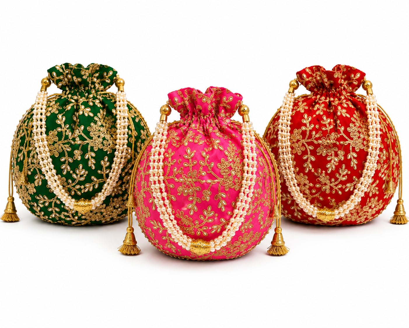 Rajasthani Embroidered Potli Bag Set with Pearl Handle & Gold Zari Work | Ethnic Silk Batua for Women | Wedding Return Gifts, Bridal Accessories, Mehndi, Haldi, Sangeet & Festive Gifting Pack of-image-39