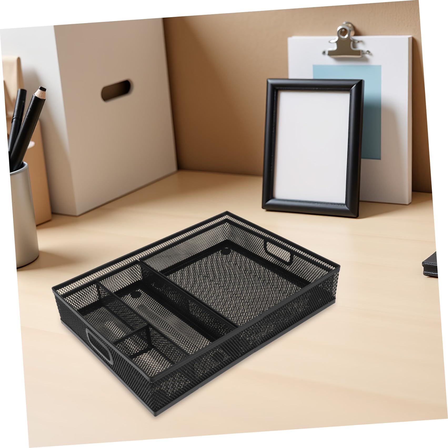 3 Pezzi Organizzatore da Scrivania in Rete con Scomparti per Documenti e Cancelleria Cassetto Porta Oggetti Multifunzione per Ufficio e Casa