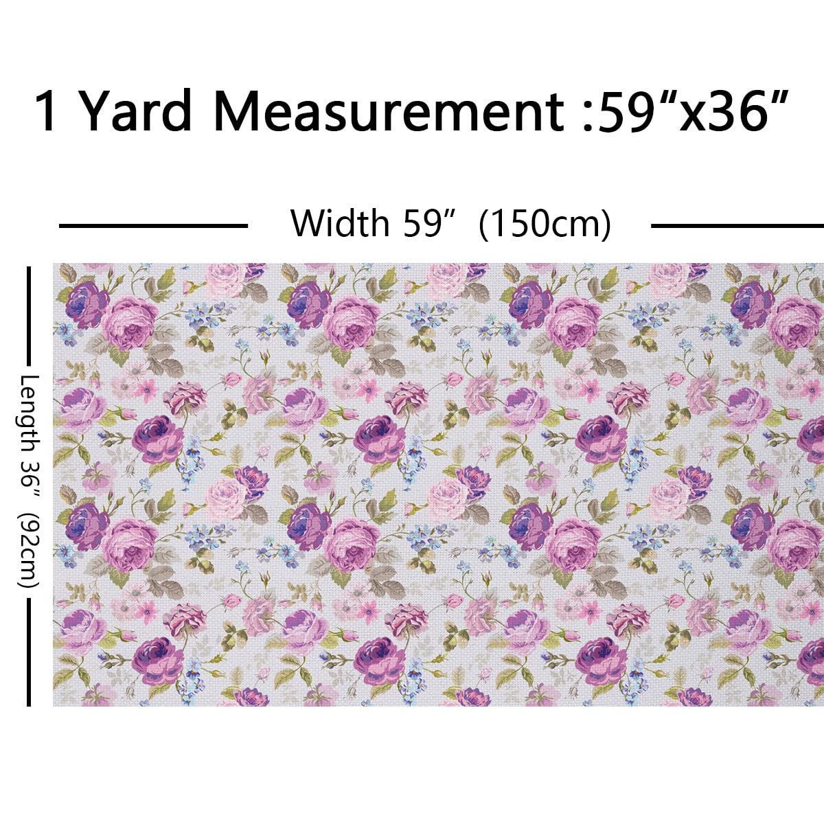 Tkanina w stylu retro Rose by The Yard, romantyczna botaniczna tkanina kwiatowa na krzesła, naturalna tkanina z liśćmi kwiatu do projektów DIY i domu, 10 metrów, dł. 920 x 150 cm, fioletowa