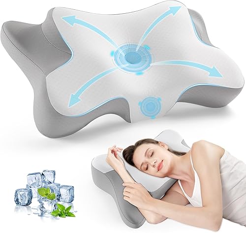 jiaao Almohada cervical cervical  Almohada ergonómica de apoyo cervical para aliviar el dolor de cuello, funda de almohada sedosa refrescante de